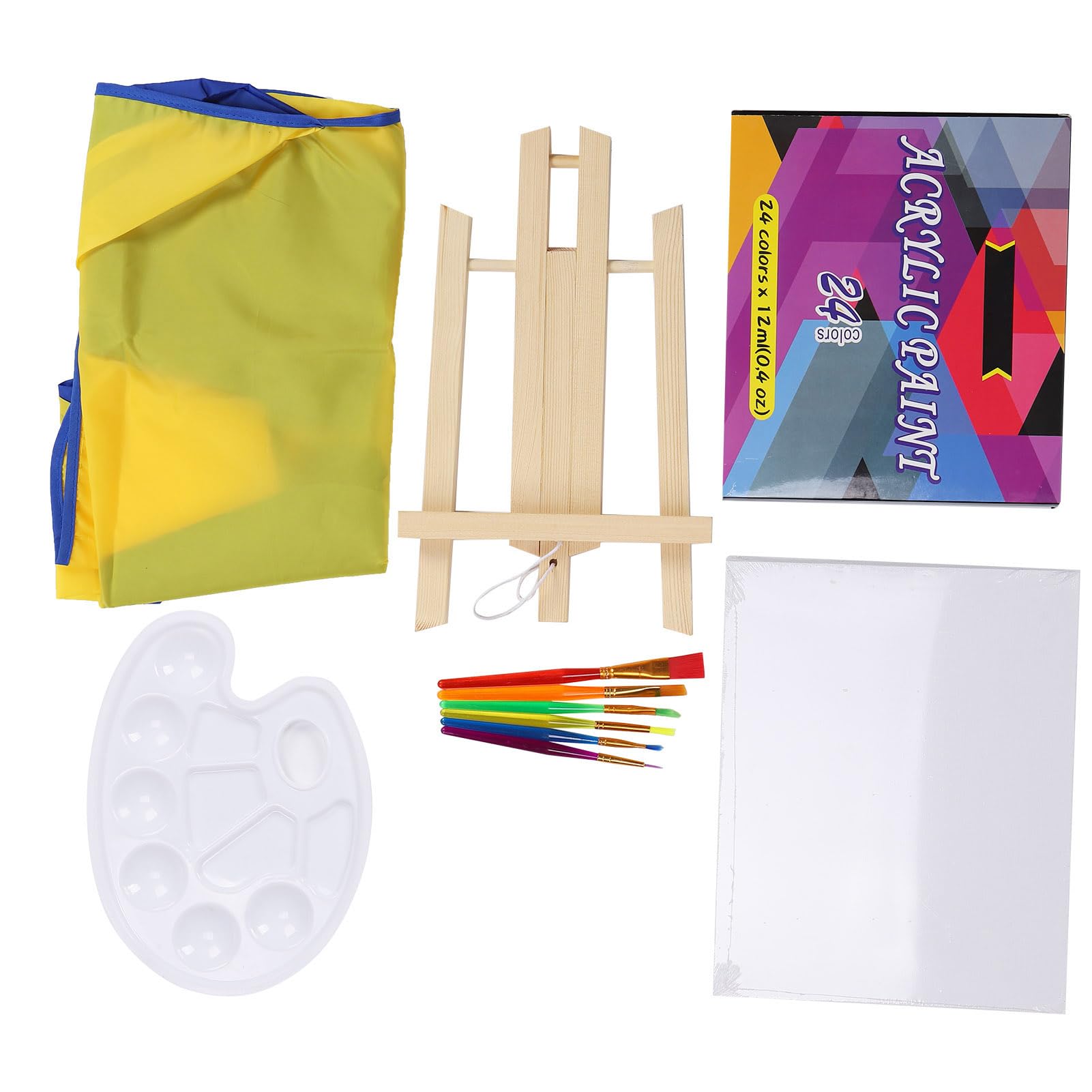 Changor Set di Materiali per Pittura Acrilica per Bambini, Kit Artistico Completo con Pennelli, Tavolozza e Cavalletto per Divertimento Creativo, 24 Colori Non Tossici