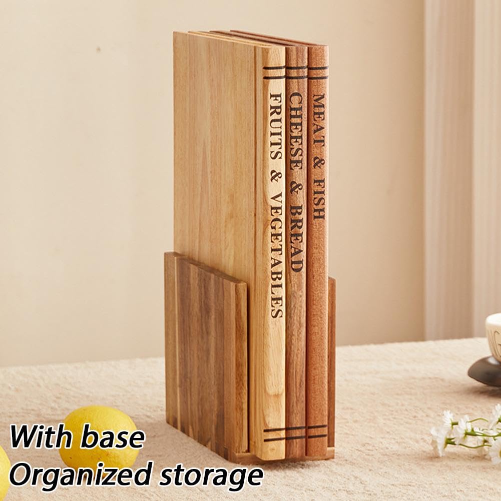 Buchschneidebretter Set, The Cutting Board Library, Book Shaped Design, Holz Schneidebretter & Holz Utensilien-Set, Dekorative Schneidebretter mit Ständer für Obst, Gemüse, Fleisch, Fisch, Brot