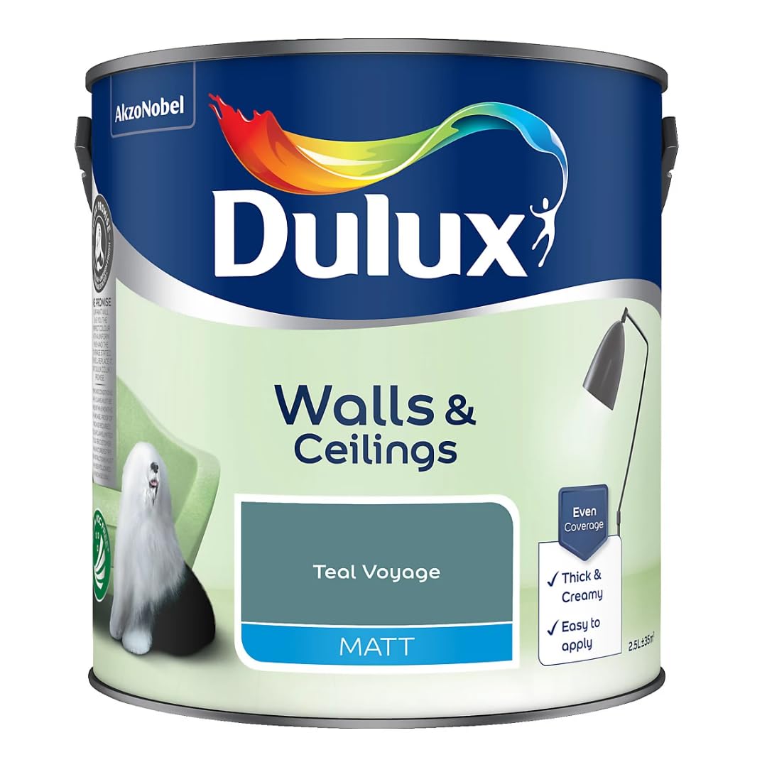 Teal Voyage Walls & Ceilings Matt Emulsion Paint 2.5L – Smooth Creamy Finish, Quick Dry, Low VOC, Easy Application for Interior Walls & Ceilings