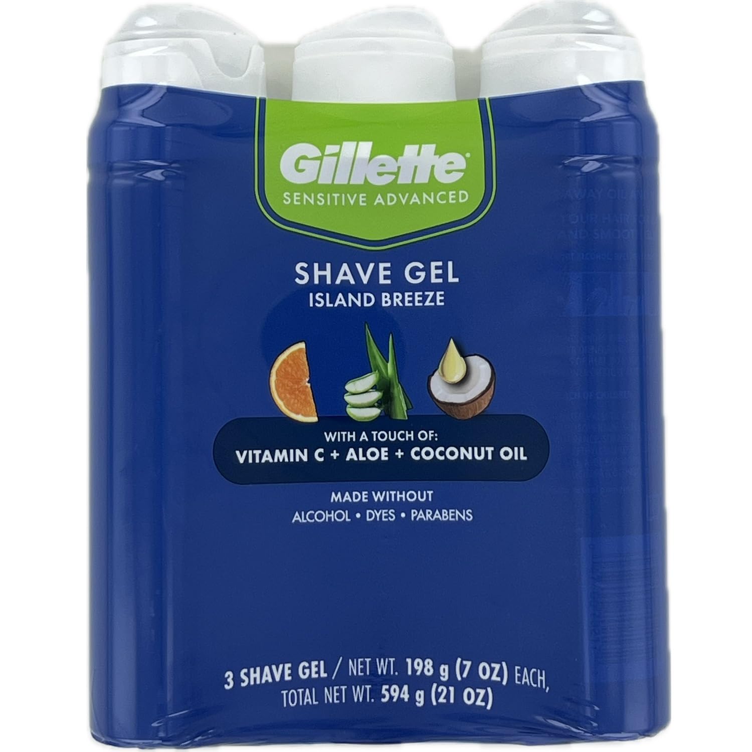 Gillette Sensitive Plus Island Breeze Alcohol Free Dye Free Parabens Free With Aloe & Vitamin C (3 Pack)