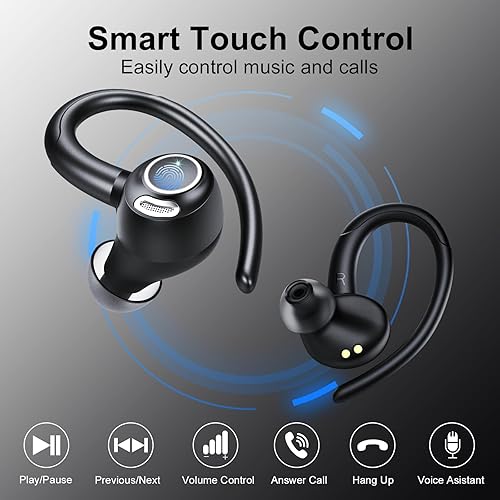 Miniatura 6 de Auriculares inalámbricos Bluetooth 5.3 deportivos, reproducción de 48 horas con micrófono CVC8.0, auriculares estéreo Bluetooth con ganchos para los