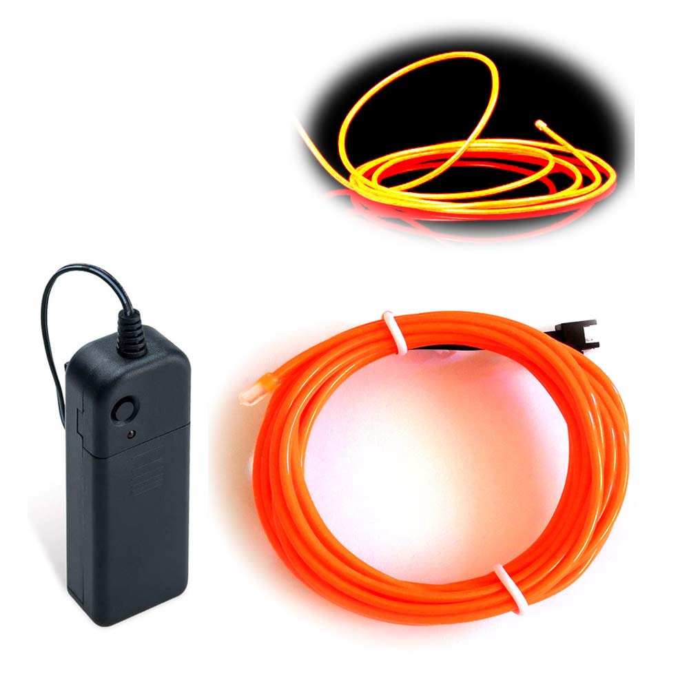 Balabaxer Orange El Wire 16.4Ft/5M Neon Lights Noise Reduction Portable Neon Glowing Strobing Electroluminescent Wire For Parties, Halloween, Diy Decoration Size 2