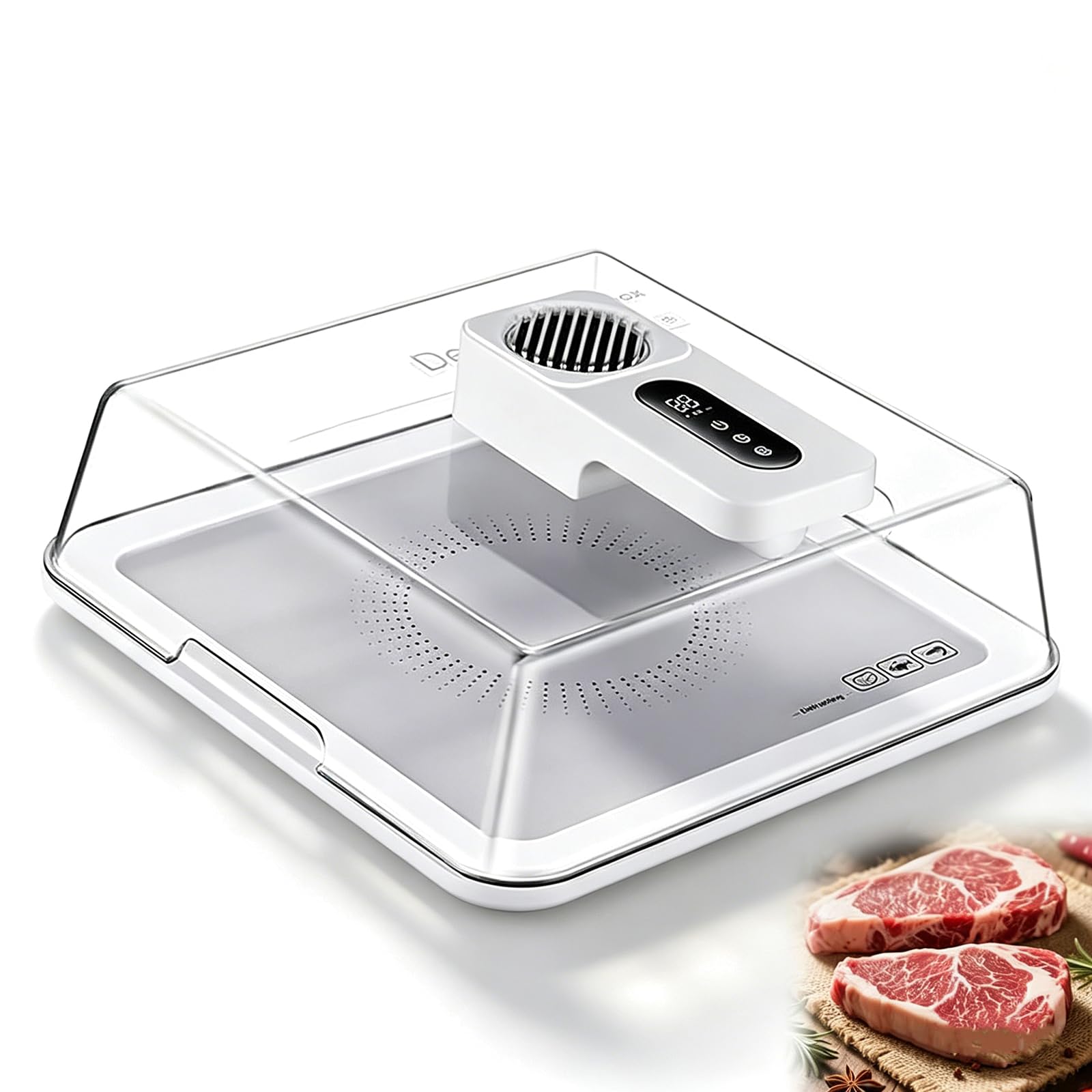 Bandeja de descongelación de carne de 4,2 L con tapa, bandeja inteligente de descongelación rápida para alimentos congelados, temporizador ajustable, recargable, para filetes, pollo, pescado