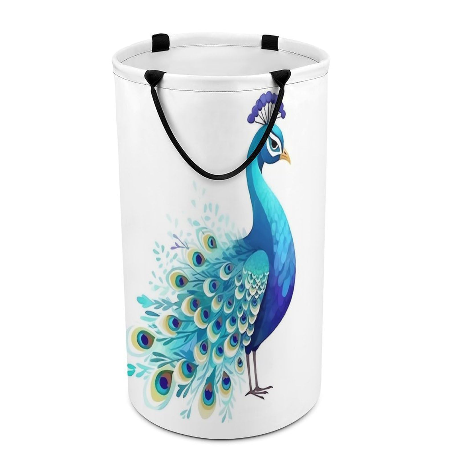 Cartoon Blue Peacock Laundry Basket Freestanding Laundry Hamper with Handles Waterproof Dirty Clothes Hamper Collapsible Washing Bin Aesthetic Clothes Basket for Bathroom Bedroom Dorm