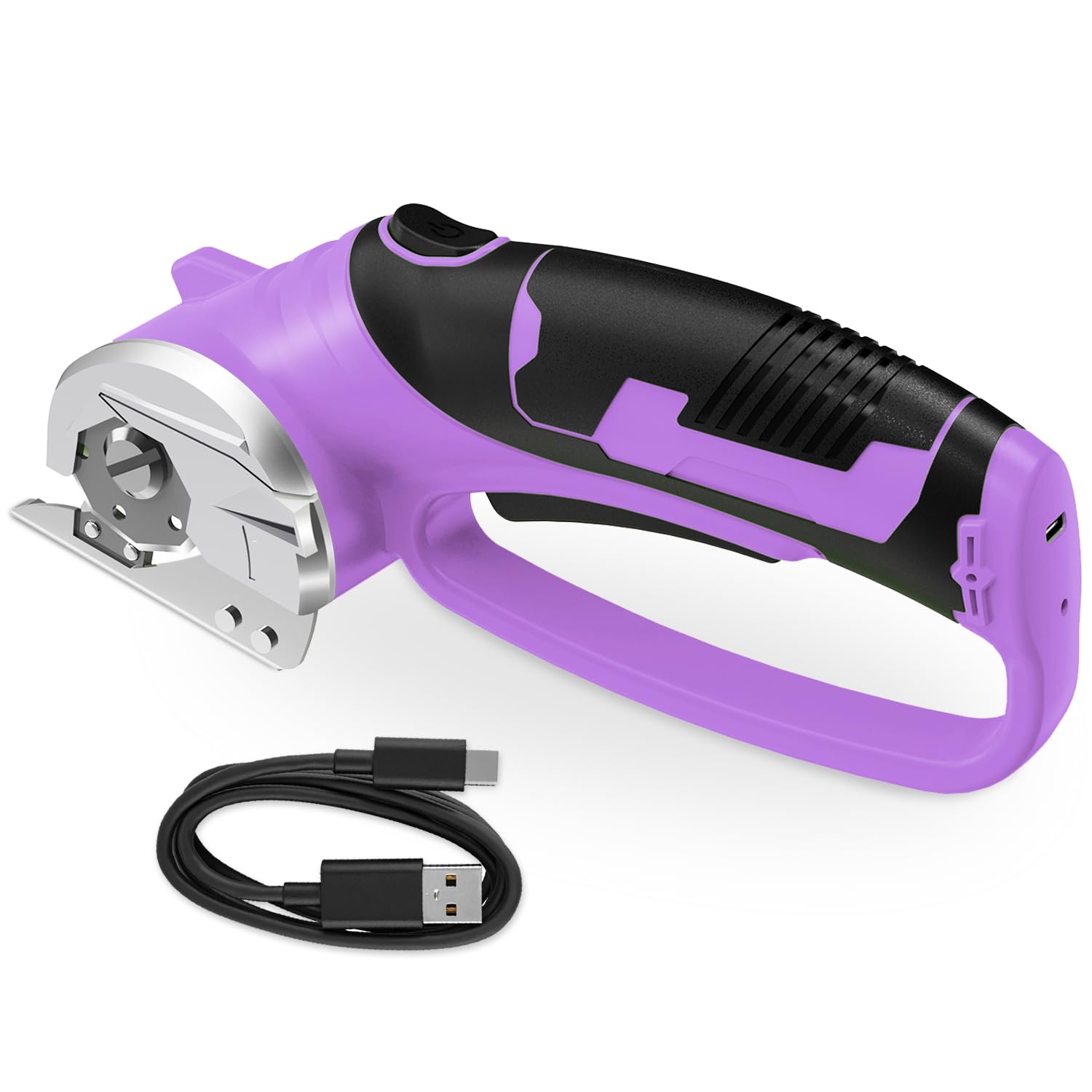 Cordless Electric Scissors, 4V Rechargeable Box Cutter &amp; Cardboard Cutter with Titanium Blade, LED Light, Safety Lock - Rotary Cutter for Fabric, Leather, Carpet, Plastic, Crafting, Sewing(Purple)