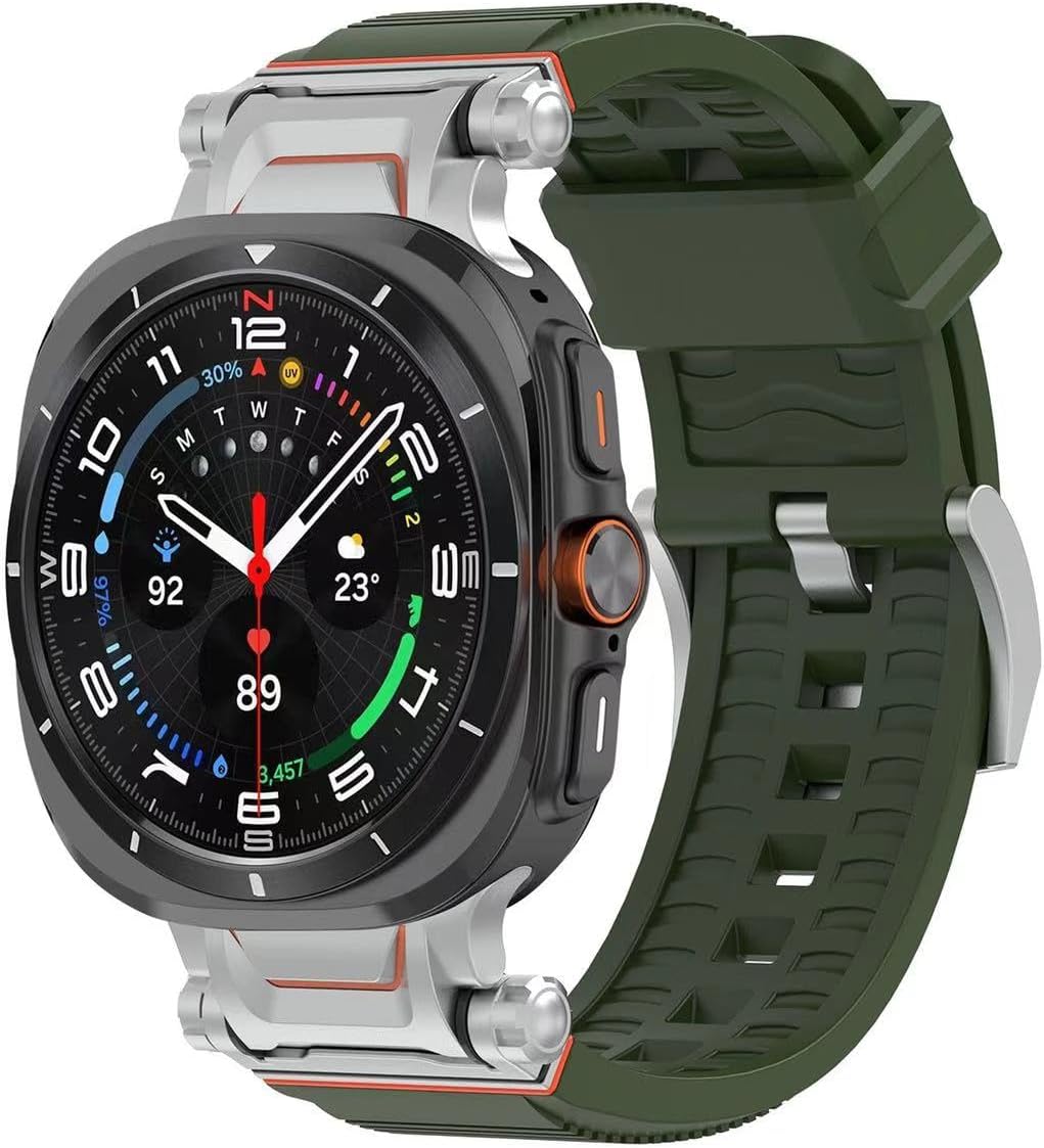 Rugged Sport Band for Galaxy Watch Ultra 7 (26mm Width) Compatible with Samsung Watch Ultra 47mm Strap, Breathable Band Replacement for Men with Premium TPU & Stainless Steel Metal Connector
