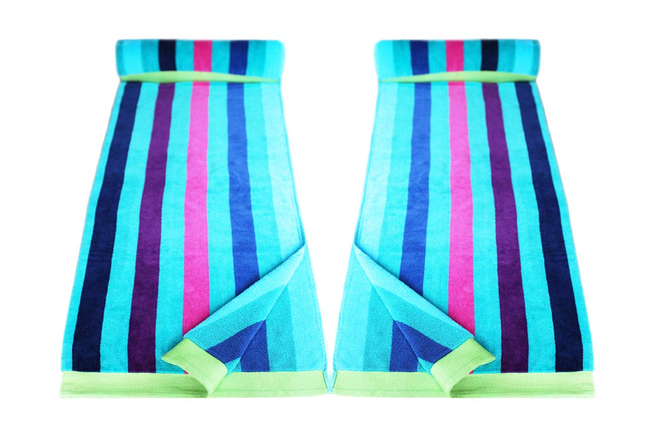 Restmor Beach Towels 100% Cotton - Pack of 2 - Available in various designs (Multistripe Blue)