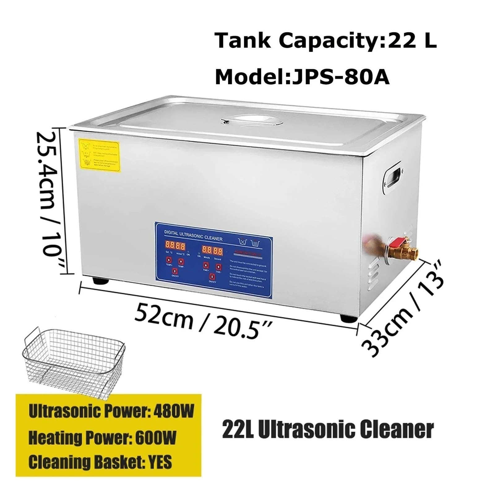 Limpiador Ultrasónico Con Temporizador Digital De 2 L, 3 L, 6 L, 10 L, 15 L, 22 L Y 30 L For Baño De Acero Inoxidable, Máquina For Limpiar Joyas, Gafas Y Relojes Amplia AplicacióN(22L)