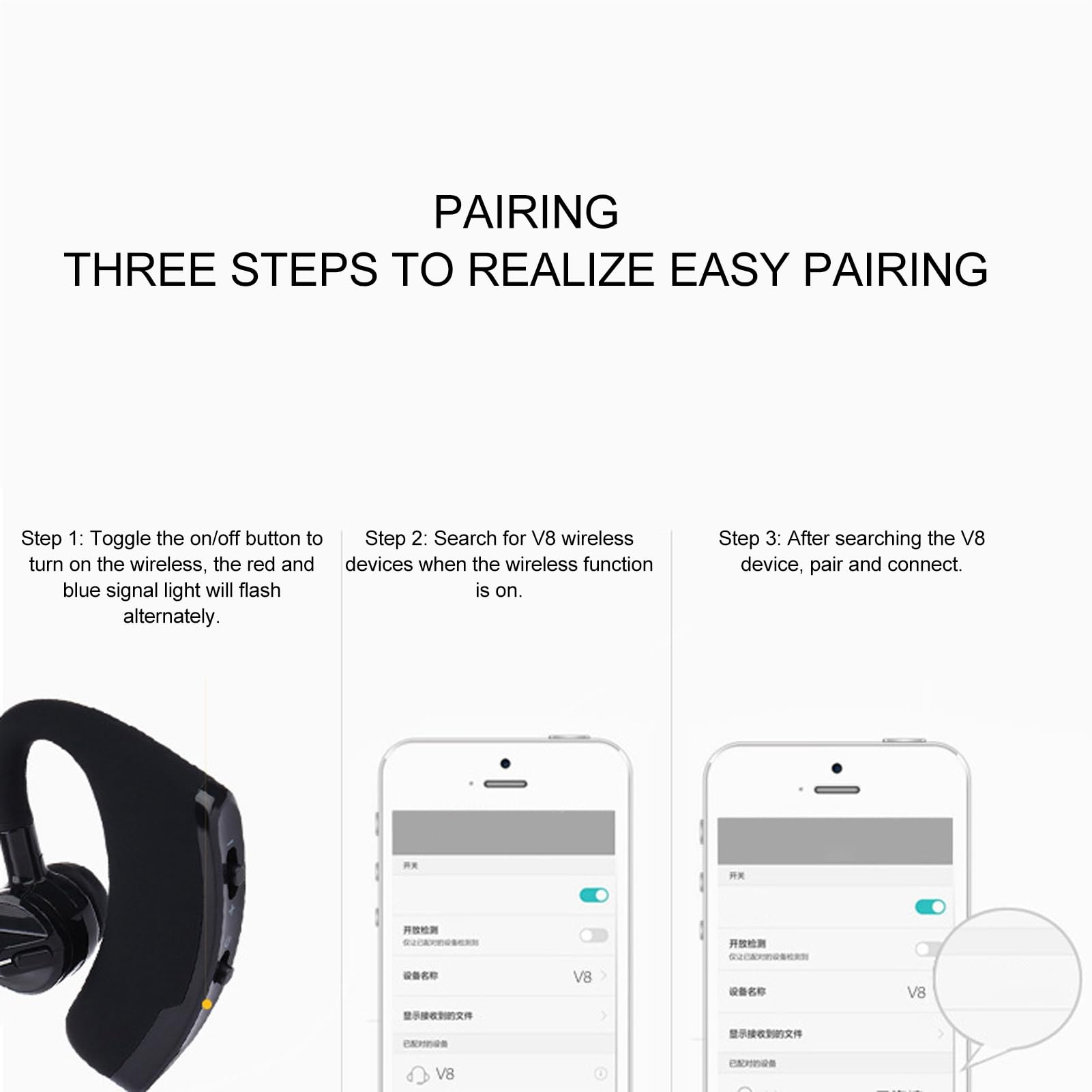 Słuchawki Bluetooth, bezprzewodowy zestaw głośnomówiący z mikrofonem, redukcja szumów, pojedyncze ucho, zestaw słuchawkowy Bluetooth, do telefonu, biznesu, biura, telefonu komórkowego