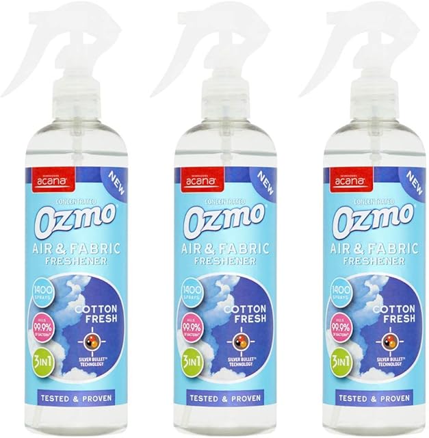 3X Ozmo Anti-Bacterial Air Freshener Cotton Fresh Fabric Softner Room Spray for Odour 400ml