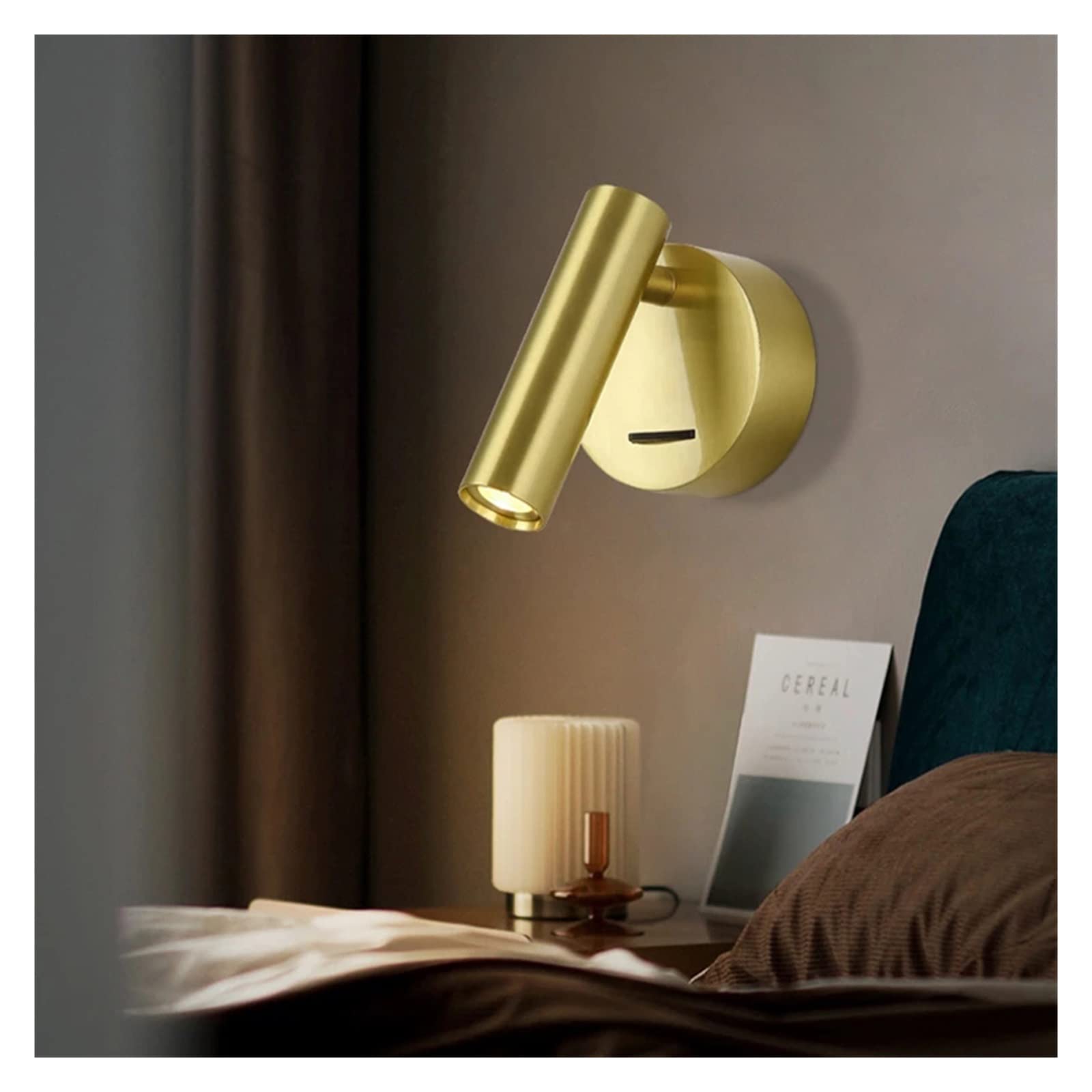 OśWietlenie ObrazóW Na śCianę, Wewnętrzna lampa ścienna LED z przełącznikiem wewnętrzna mosiężna kinkiet Decorat sypialnia Hotel oświetlenie pokoju gościnnego na lampkę nocną do czytania Bezprzewodowe