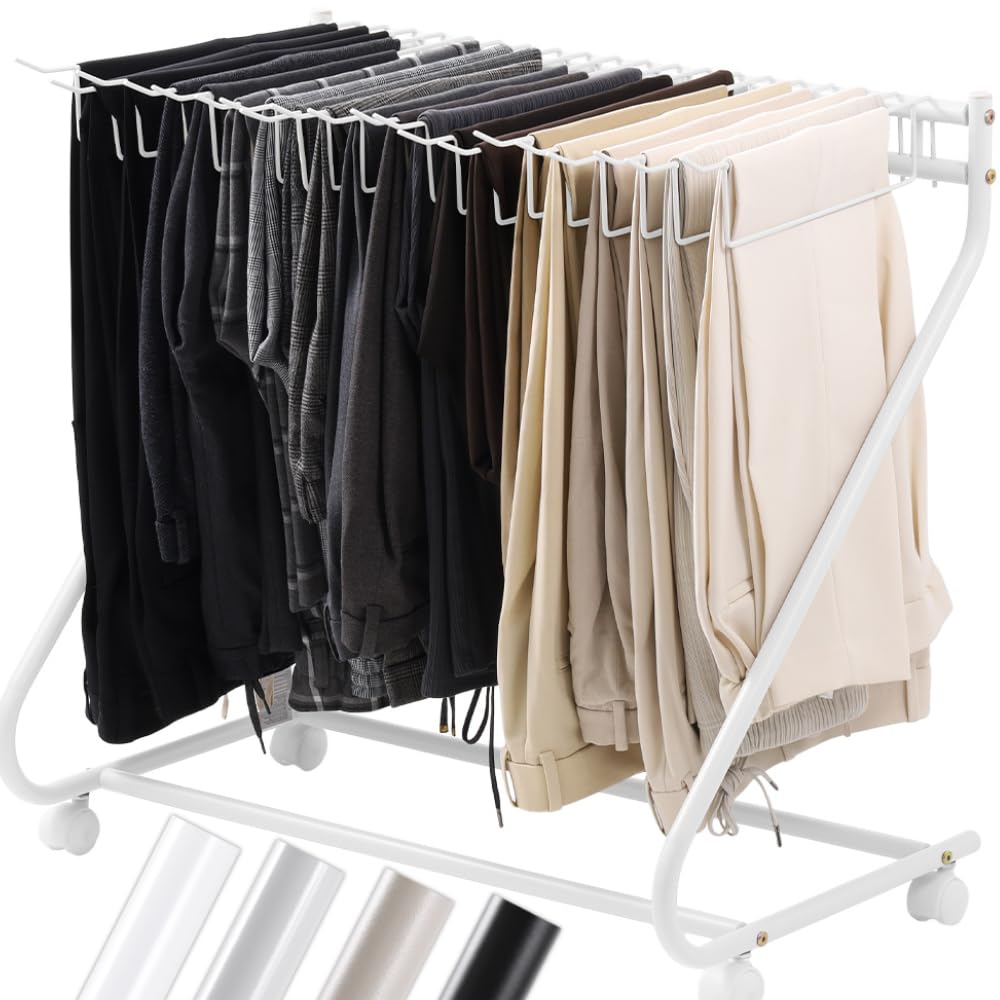 大容量収納・5/10/20本掛け] スラックスハンガー キャスター付き 出し入れ簡単 左右スイング｜モダンデコ公式｜インテリア・家具の総合通販 life_mart スラックスハンガー 10本 15本 20本 25本 キャスター付き 【 幅54～80cm スイング式 】 スチー