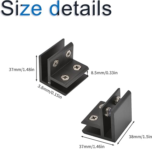 Miniatura 2 de INCREWAY Abrazadera de vidrio, 4 clips ajustables de 90 grados, soporte de estante de aleación de aluminio, conector de soporte para vidrio de 0.23
