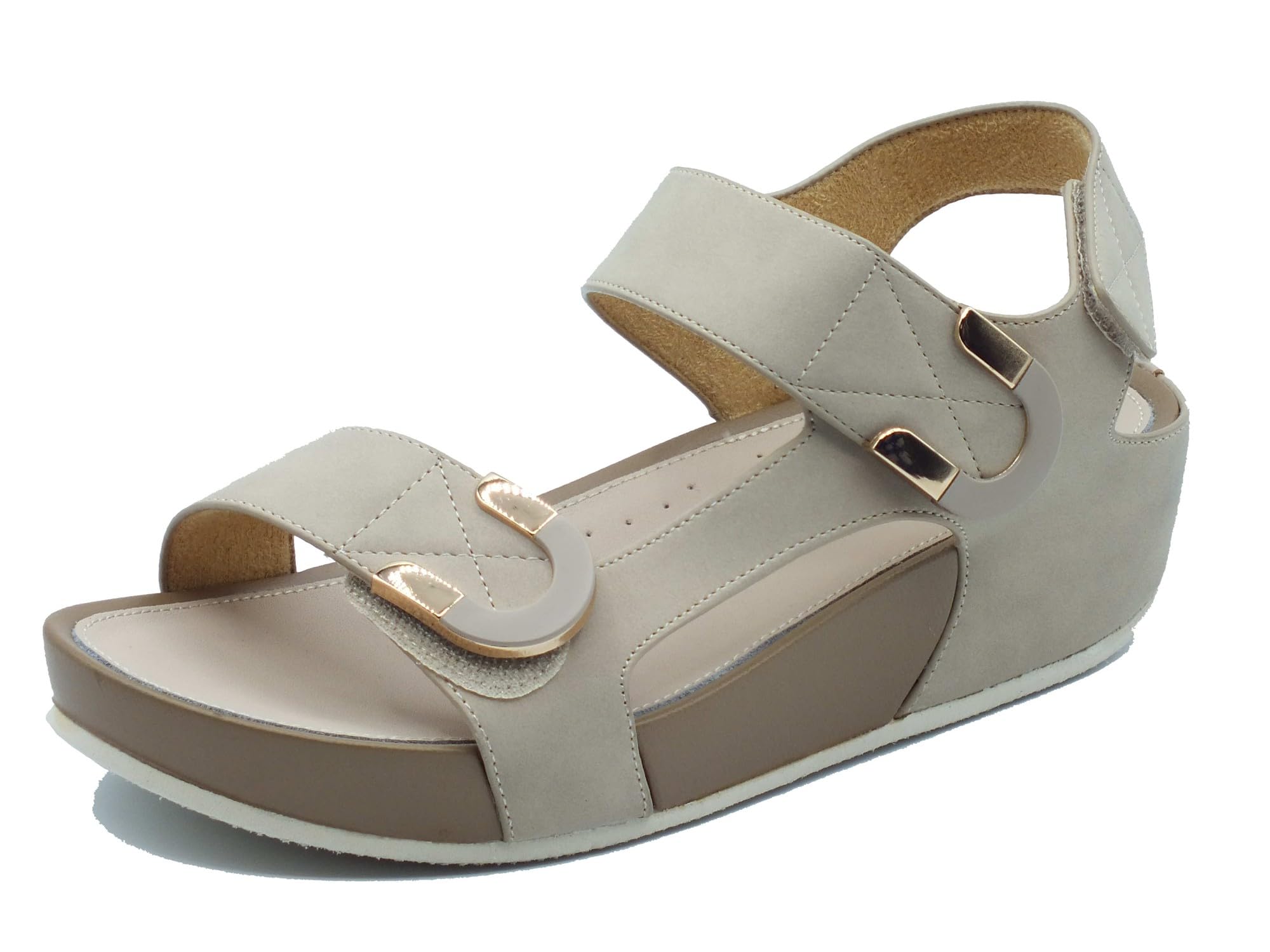 Grunland DIRA SA1996 Beige Sandali Confort per Donna in Ecopelle Beige Tripla Chiusura a Strappo