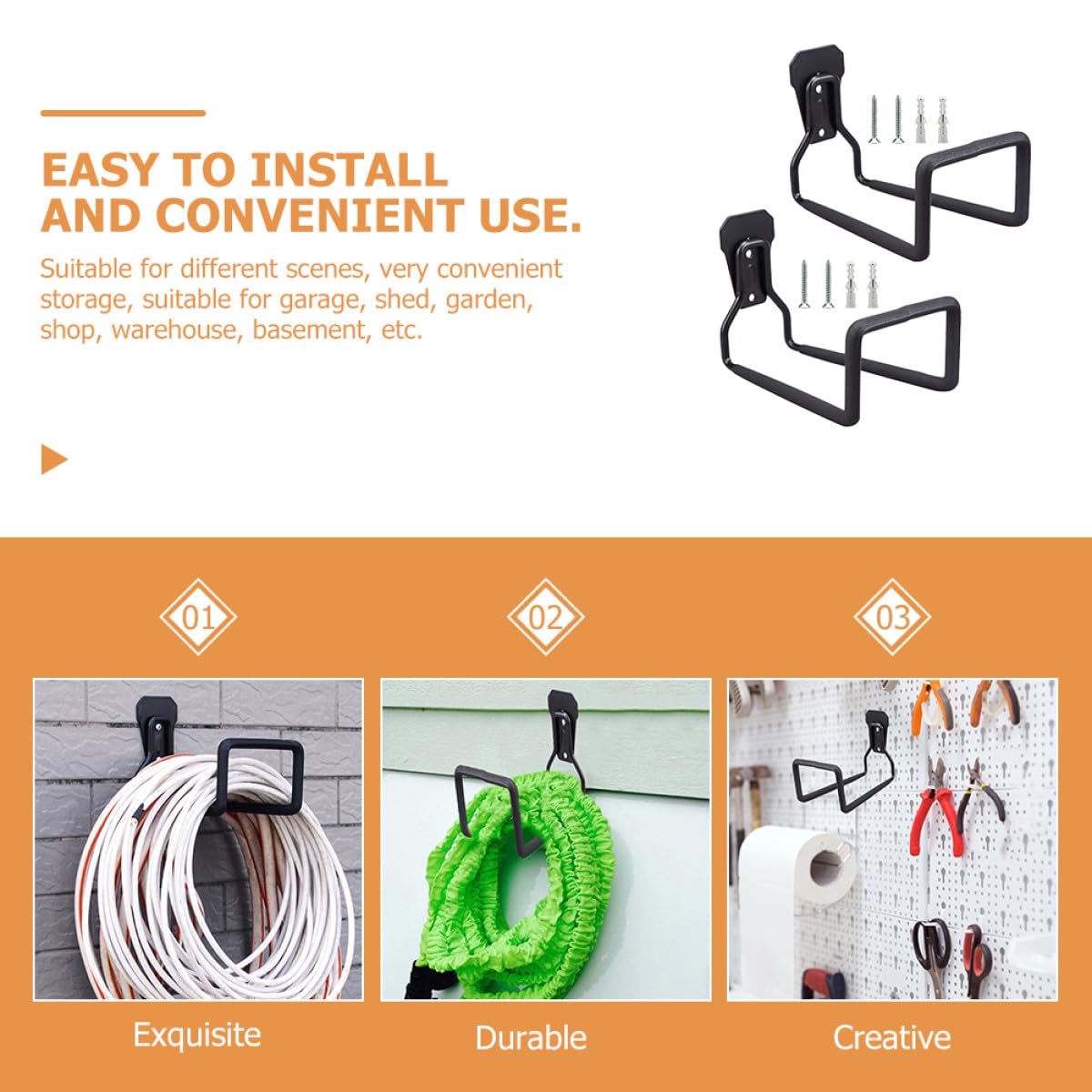 Ciieeo Ganchos de Garaje para Montaje en Pared, Gancho Multiusos de Hierro, Resistente Corrosión, para Cables y Herramientas, 2 Piezas