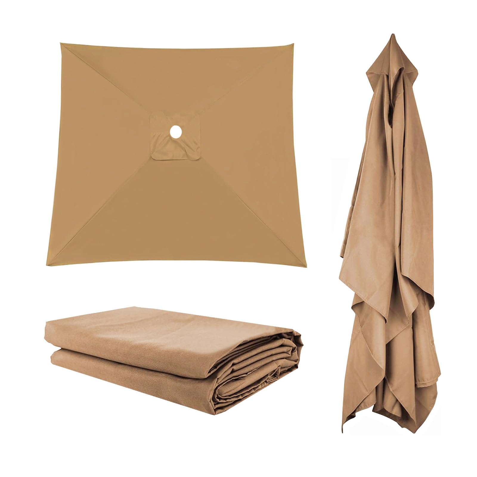 Auvent De Remplacement Pour Parasol 300×300cm Protection UV Housse Parapluie non déporté Khaki 197X297cm