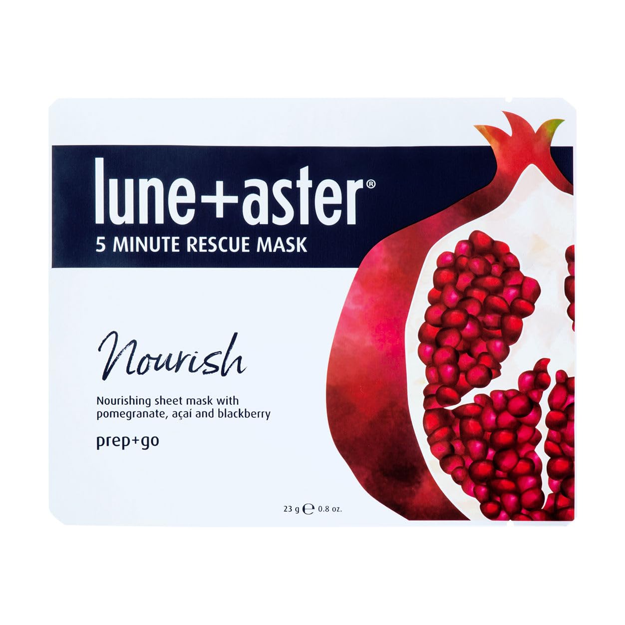 Lune+Aster 5 Minute Rescue Mask - Nourish | Antixoidant Sheet Mask with Pomegranate, Acai, and Blackberry. For premature aging and free radical damage.
