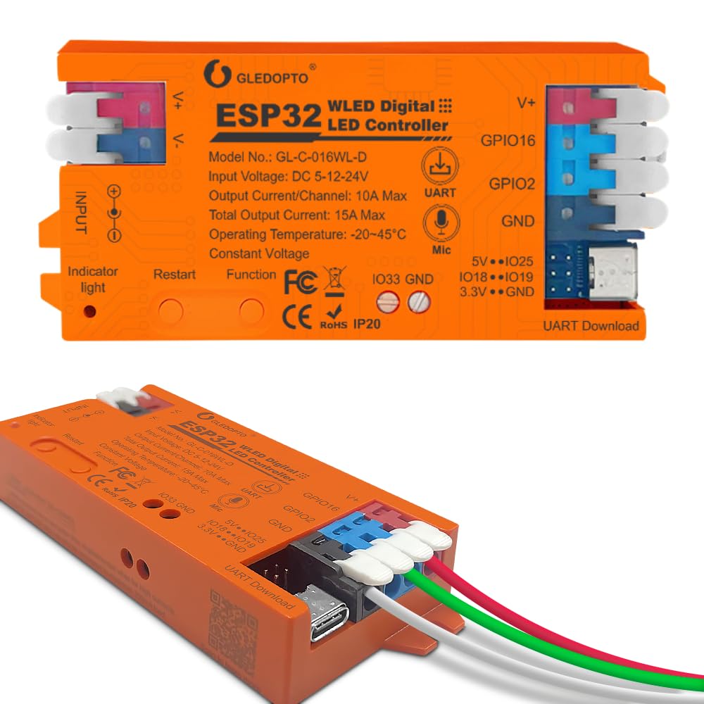 Contrôleur ESP32 WLED GLEDOPTO anti-surcharge 15A pour sécuriser vos bandes LED WS2812B