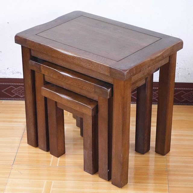 Original Walnut Solid Oak Nest of 3 Tables Wood Retro Style Side/End/Lamp Nesting Coffee Table Set Wooden