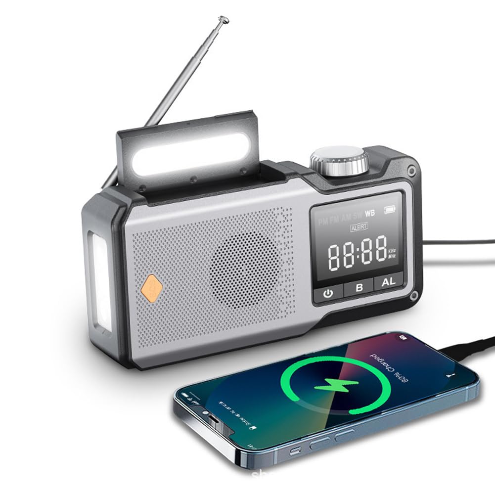 10000 mAh ręczne radio awaryjne AM/FM/WB Weather Radio solarne (kolor szary)