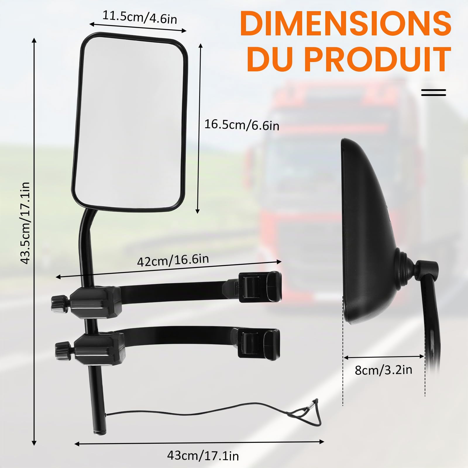 Rétroviseur Caravane, Rétroviseurs de Remorquage, Lot de 2 Rétroviseurs Extérieurs, Camping Car Rétroviseurs, Rétroviseur à Extension Réglable avec Sangles pour Caravanes, Remorque, Camping-cars