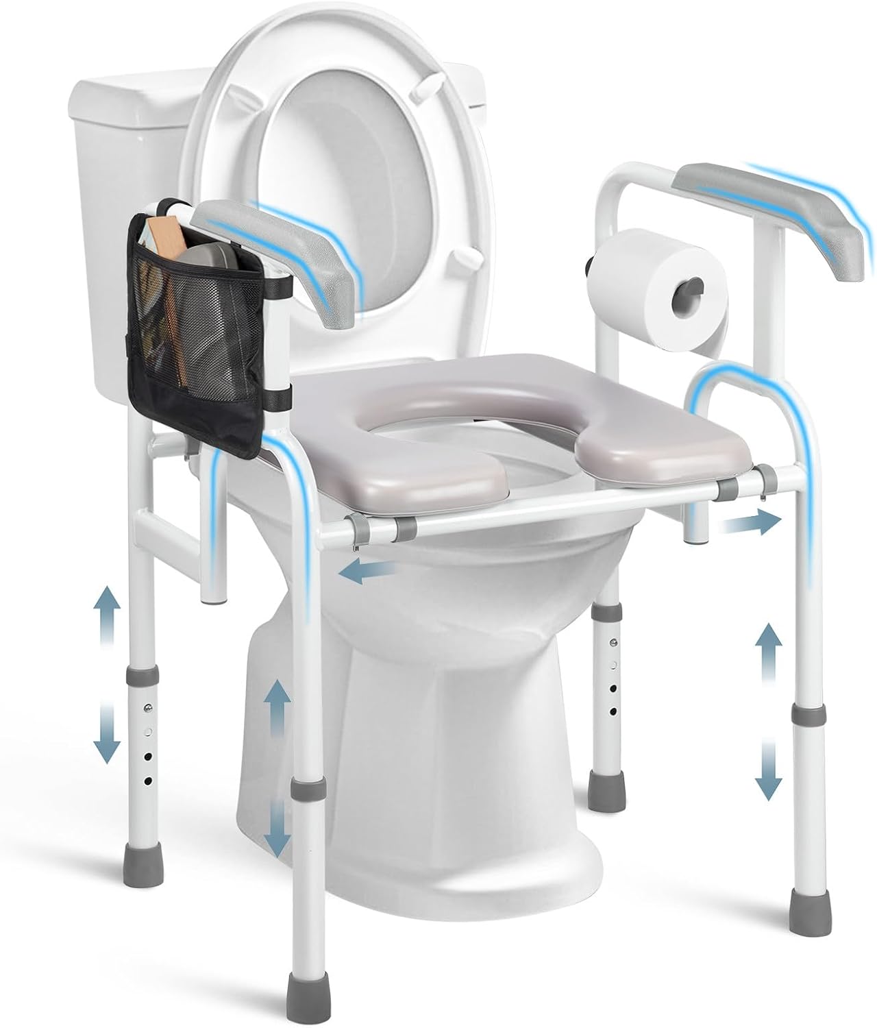 Toilet Seat Riser for Seniors with Extended Forward Handle, 500 LBS Adjustable Toilet Seat Risers for Seniors,Handicap Toilet Seat with Handles, Raised Toilet Seat with Handles for Elderly,Pregnant Standard