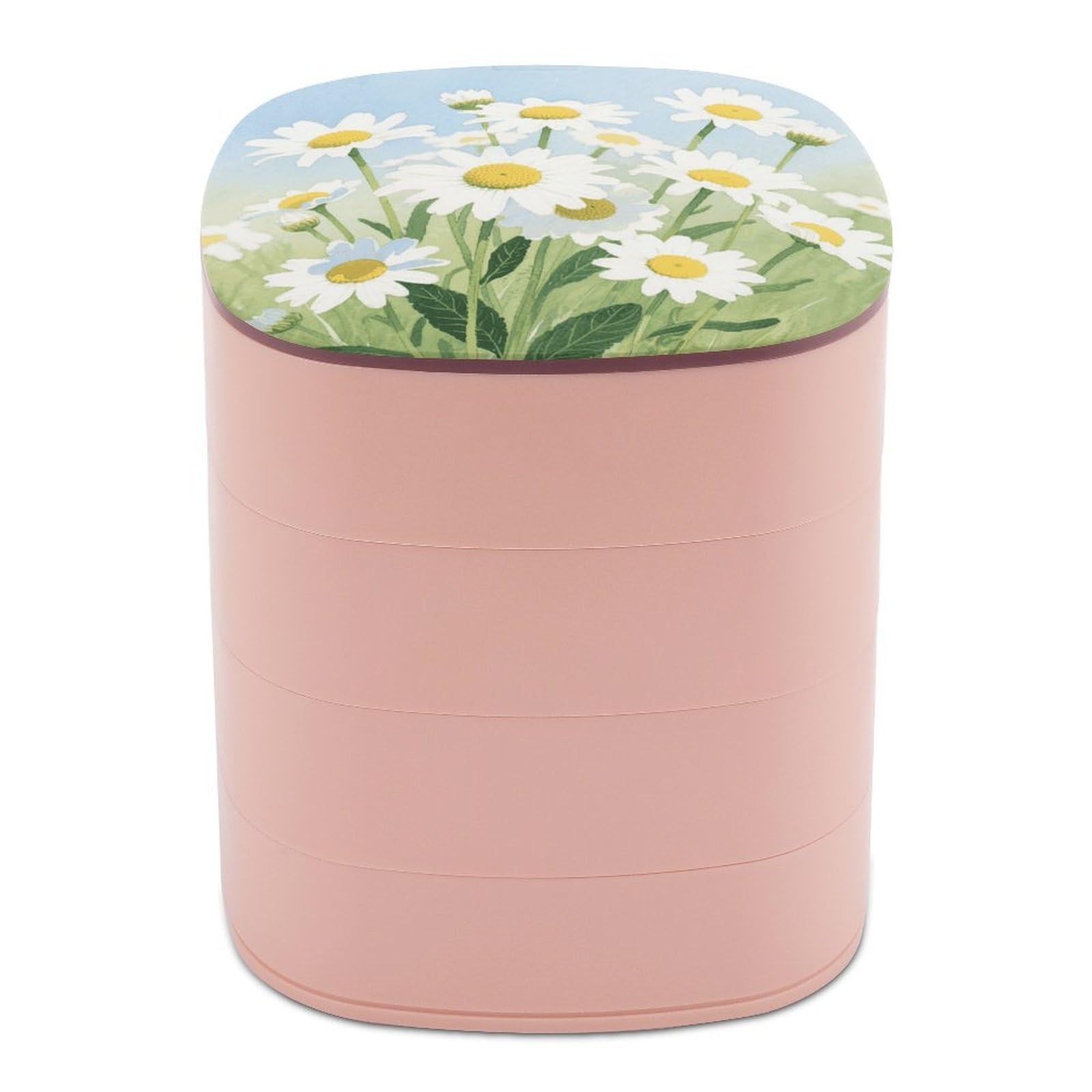 VstaDank Watercolor Daisy Jewelry Case Women Portable Travel Jewelry Box Rotating Jewelry Organizer with Mirror Multi-Layer Necklace Ring Earring Storage Box for Bracelets Rings