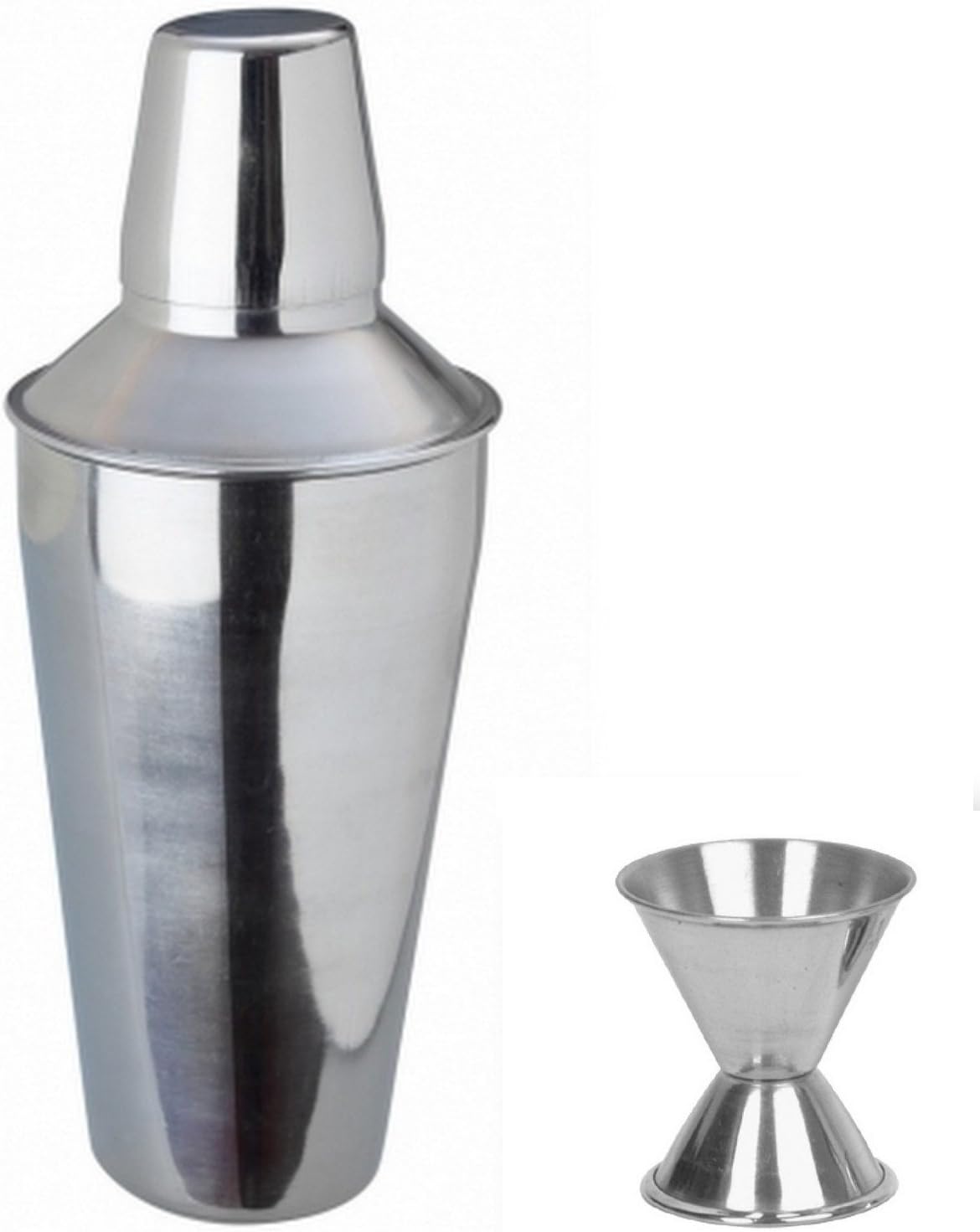 Dynore Stainless Steel 2 Piece Bar Set (Large) - Regular Cocktail Shaker 750 ml and peg Measure 30/60 ml