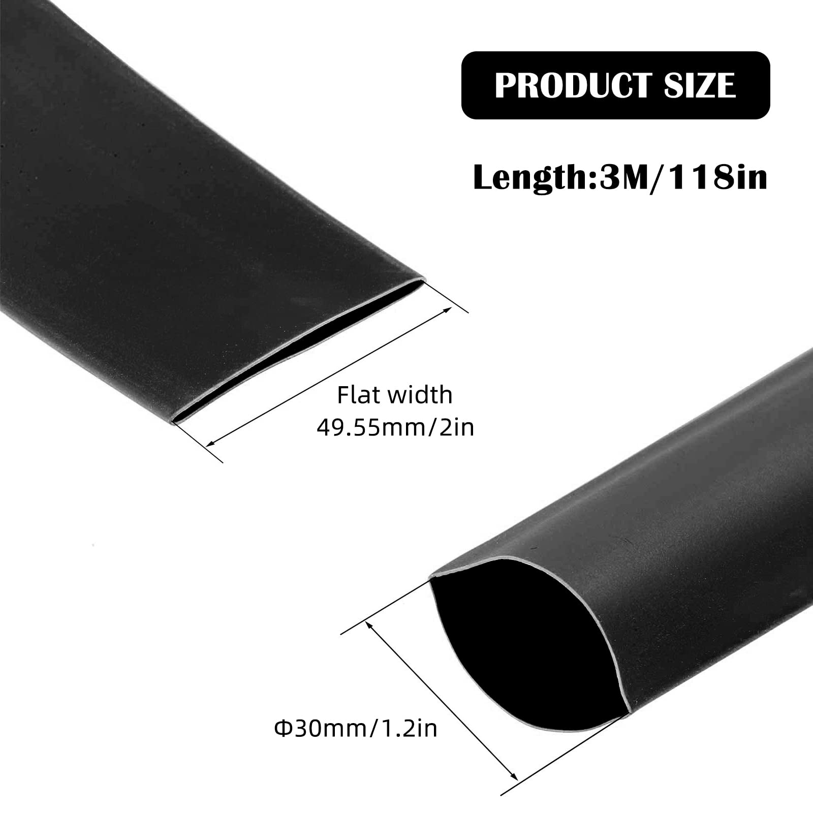 Guaina termorestringente, diametro 30 mm, rapporto 2:1, guaina termorestringente, 3 m, nero