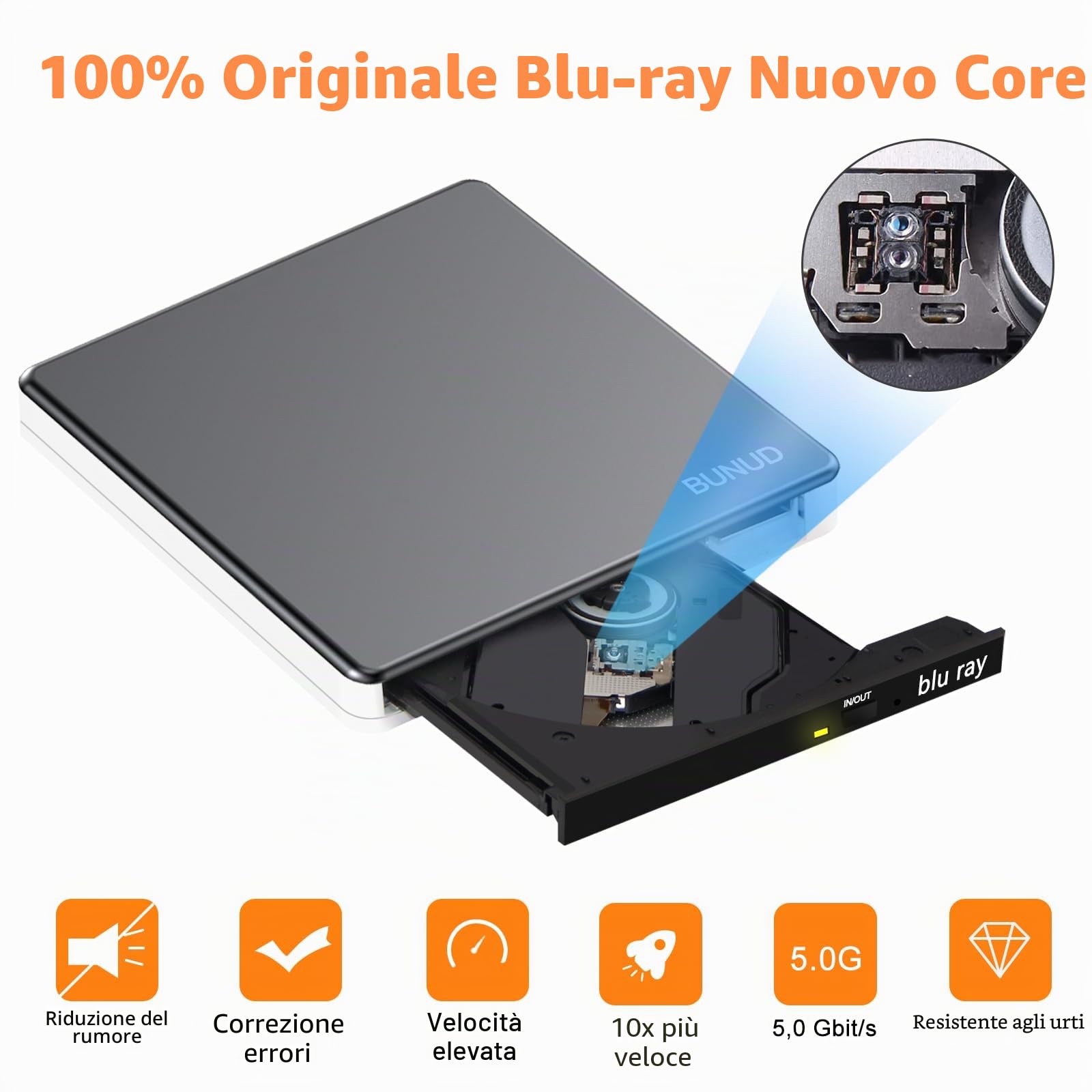 Blu-Ray Masterizzatore Writer CD DVD USB 3.0 & Type-C 2 slot USB & SD/TF, ottico 3D BD per PC Laptop Windows 11/10 Mac