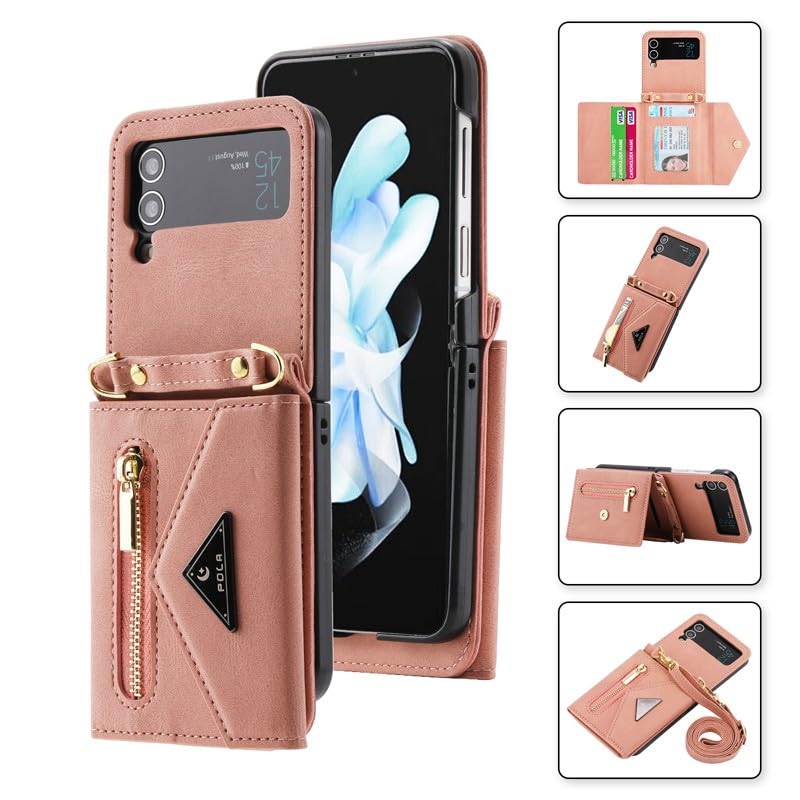 Generic custodia compatibile con Samsung Galaxy Z Flip 3 (colore: marrone) antiurto portafoglio in pelle slot per carte di credito custodia flip con tracolla