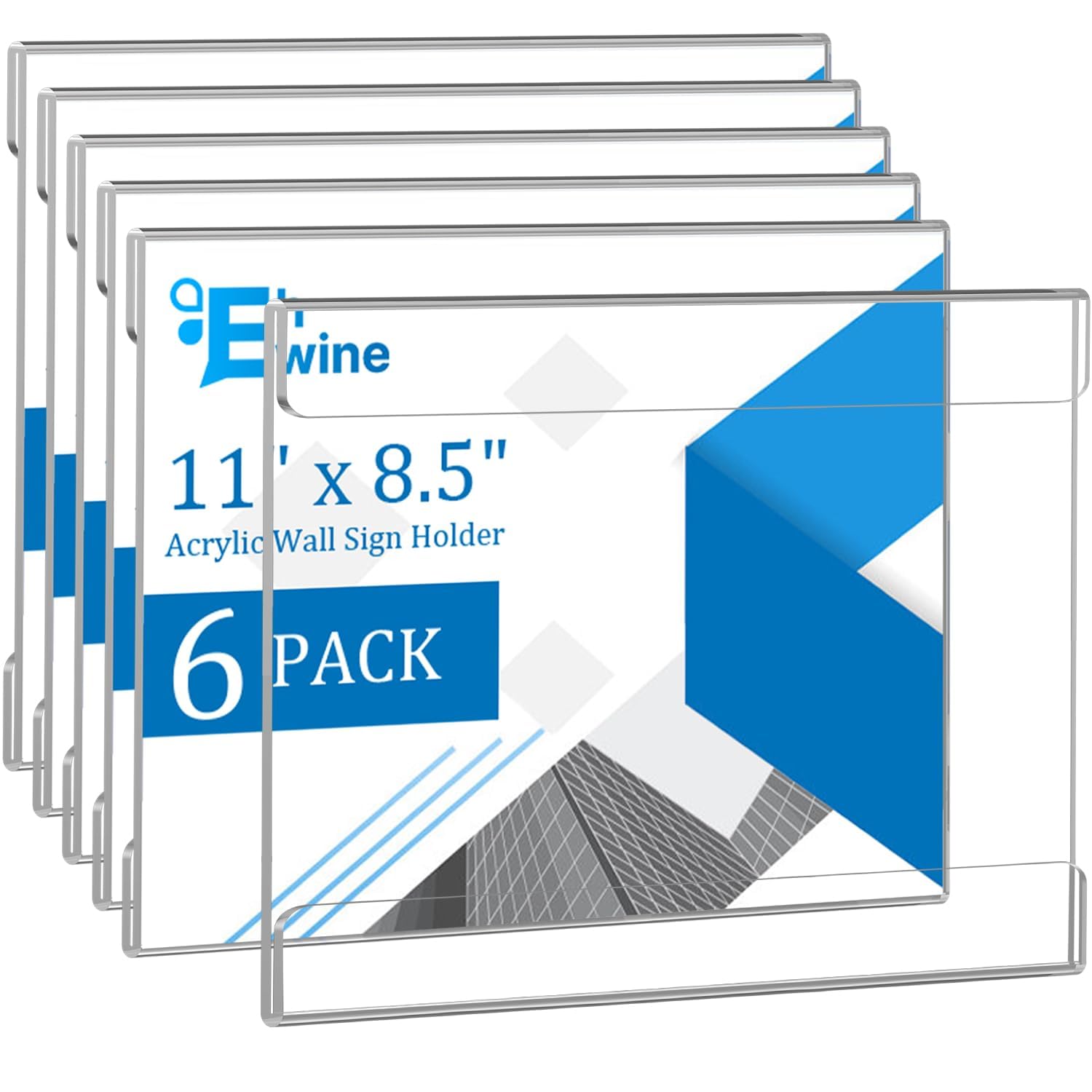EHWINE 6 Pack 8.5 x 11 Wall Mount Acrylic Sign Holder, Horizontal Wall Signs Photo Menu Flyer Display Holders, Plastic Clear Acrylic Frames for Office