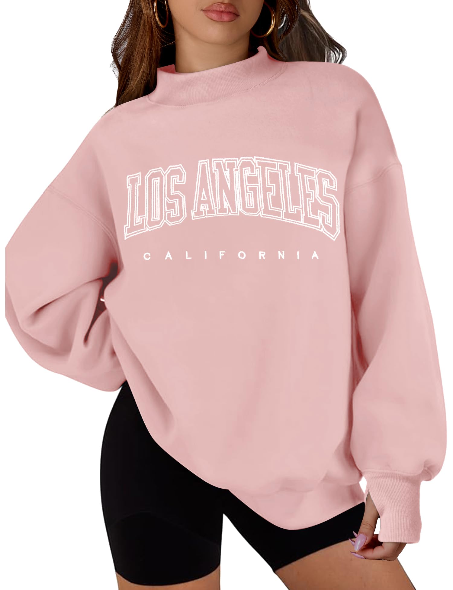 MicosonOversized Sweatshirt for Women Turtleneck Long Sleeve Pullover Hoodies Fleece Sweaters with Pocket Thumble Hole