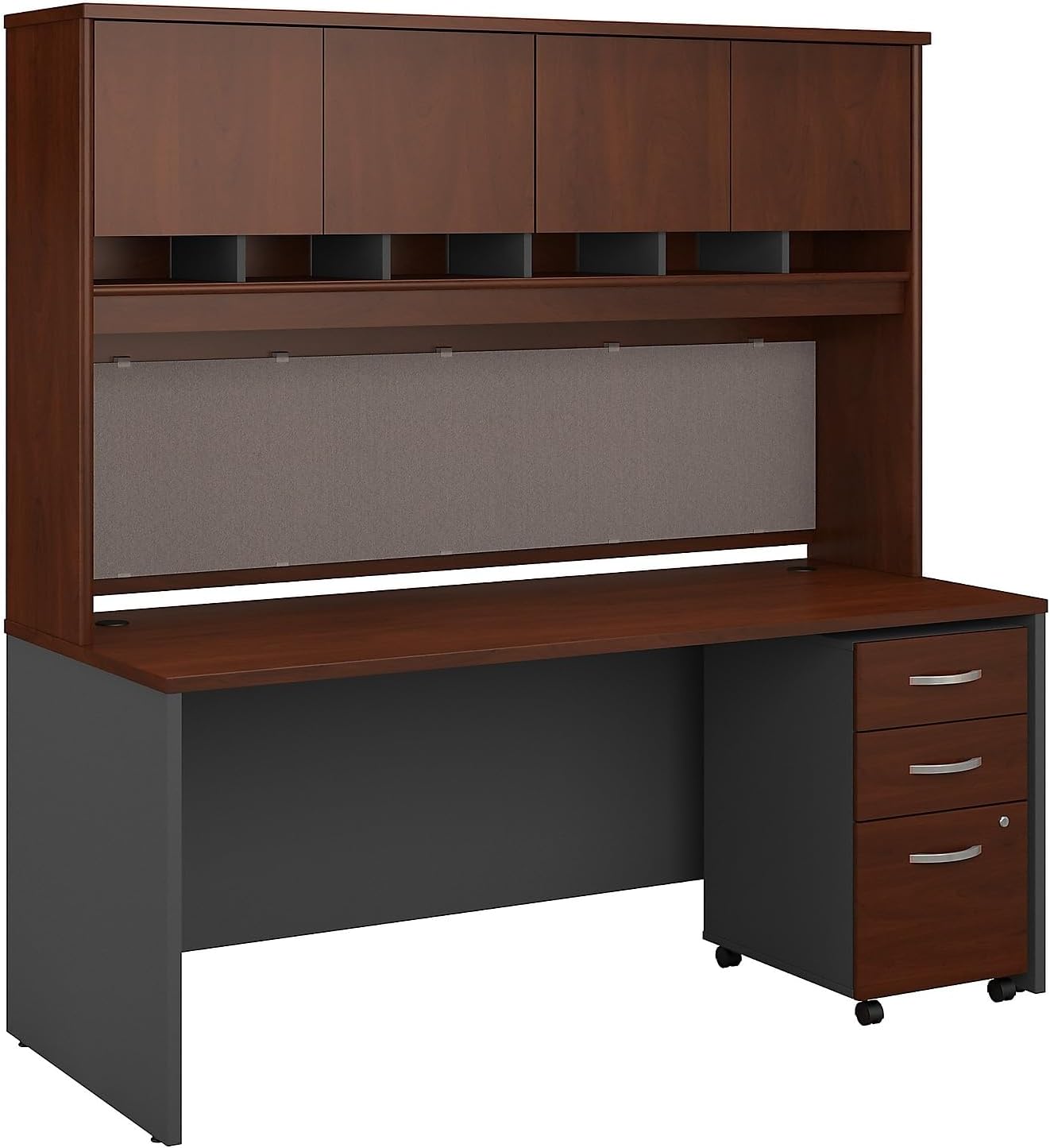 Bush Business Furniture Series C 72W x 30D Office Desk with Hutch and Mobile File Cabinet in Hansen Cherry
