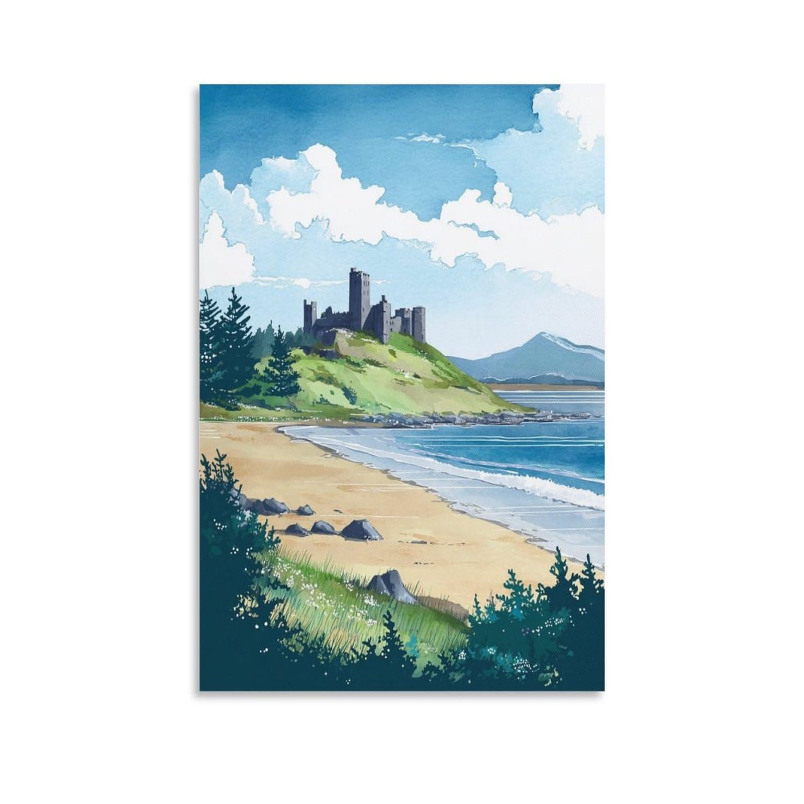 CTZIKWW Ganavan Sands Scotland 20x30inch(50x75cm) Vintage Watercolor Canvas Wall Art