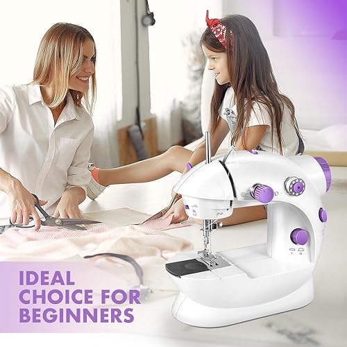 Miniatura 2 de Mini máquina de coser para principiantes y proyectos de bricolaje, máquina de coser portátil con mesa de extensión, luz LED y características de