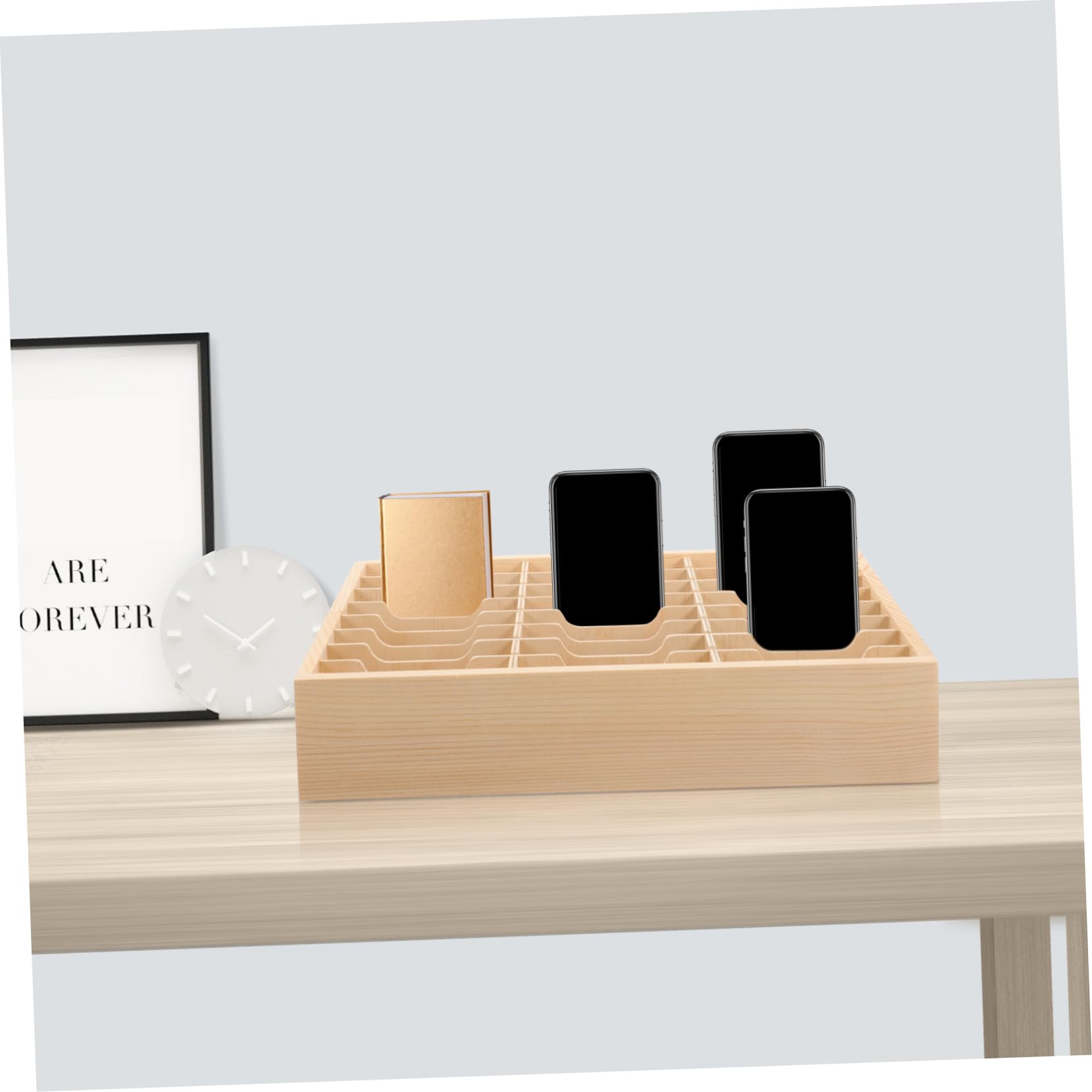 MAGICLULU Organizzatore Scrivania in Legno Khaki per Cellulare Scomparti Multipli, Organizer Semplice e Rustico per Ufficio e Home, Porta Cellulare e Scatola Stoccaggio