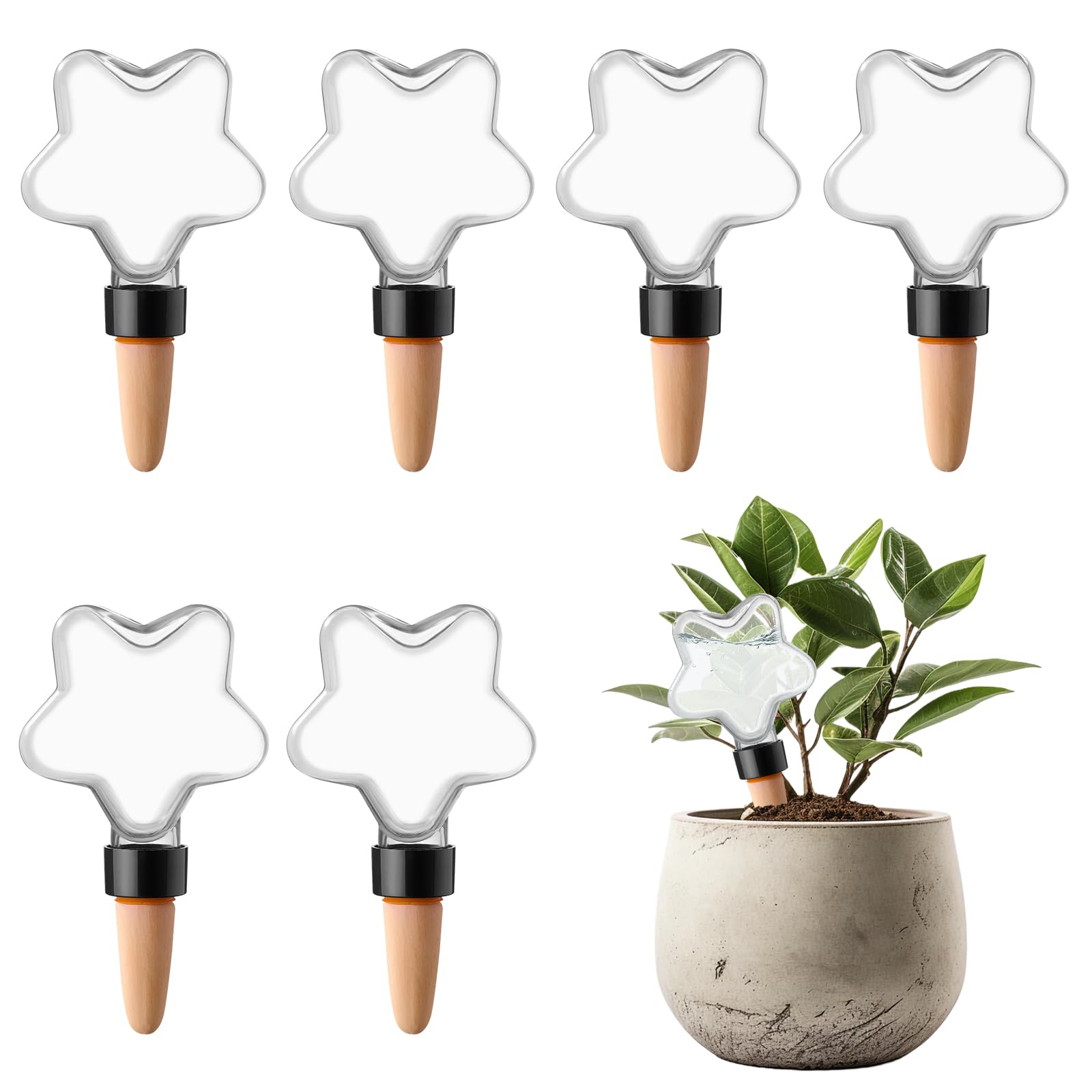 6 Stück selbstbewässernde Pflanzenkugeln 200 ml, durchsichtige Kunststoff-Bewässerungsbirnen mit Tontipp für Zimmer- und Gartenpflanzen
