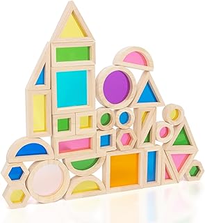 Wood Building Blocks Set for Kids, 32 Pcs Rainbow Stacker Stacking Game ...