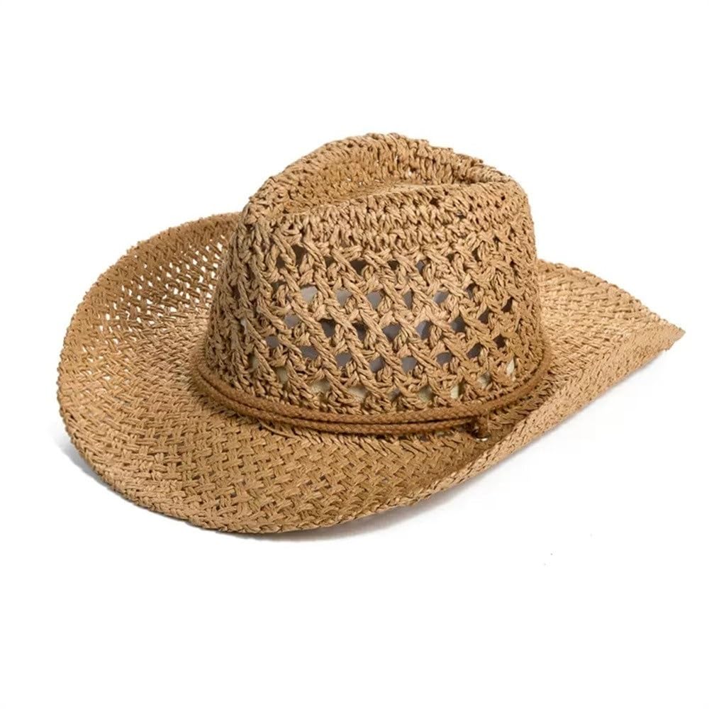 Cappello di Paglia da Uomo Cappello da Cowboy Estivo in Paglia da Uomo, Escursione da Uomo, Escursionismo, Cappello da Sole a Tesa Larga, Cappello da Pesca da Uomo