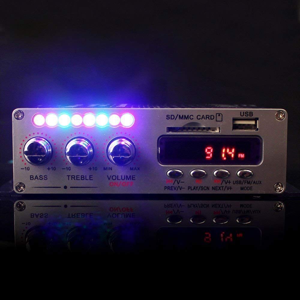 DollaTek 12V Mini 2-Canales Hi-Fi Amplificador de Audio estéreo Digital USB SD DVD FM Audio Estéreo Radio Altavoz MP3 Coche Bluetooth Pantalla Reproductor para Coche/Barco/Motocicleta - Azul