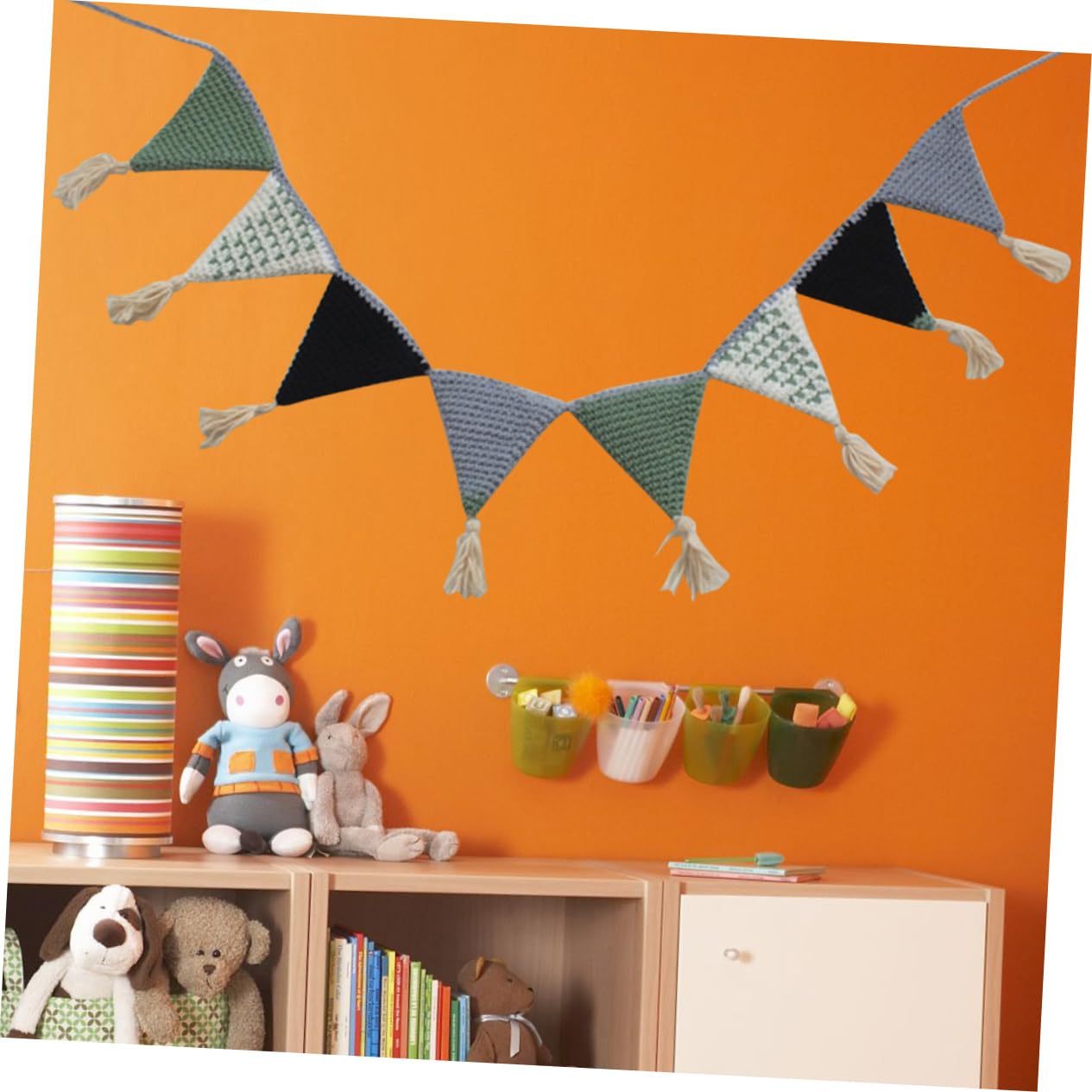 Toyvian 3 sztuki dekoracji pokoju dziecięcego, baner na imprezę, baner trójkątny, baner, baner, girlanda, szydełkowany łańcuch chorągiewek z bawełny, chorągiewki, girlanda wisząca flaga nordycka