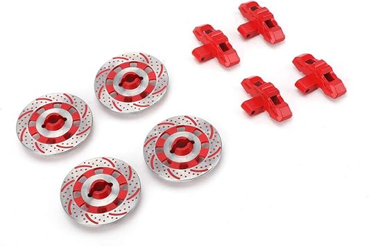 Premium RC Wheel Brake Disc, Durable and Lightweight Brake Accessory for Unlimited Desert Racer UDR 1/7 RC Car, Aluminum, Set of 4 Red