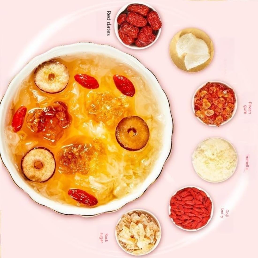 Pfirsichgummi-, Vogelnest- und Silberohr-Pilzsuppe | Fertige Dessertsuppe mit drei Zutaten, einzeln verpackt