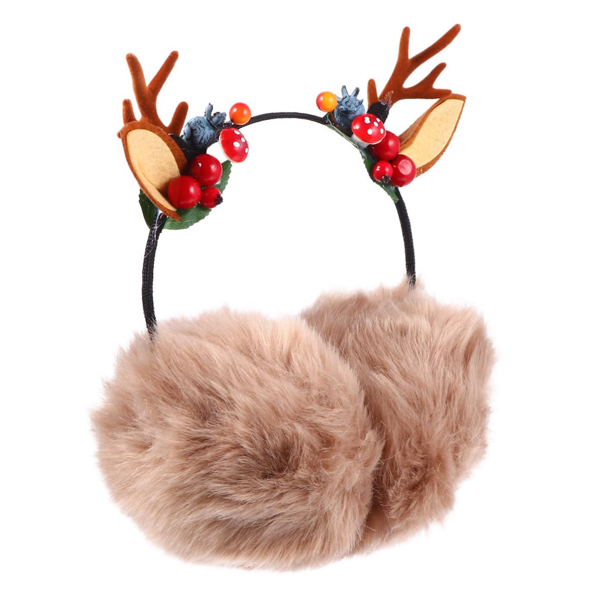 TOVINANNA 1Pc Winter Earmuffs with Reindeer Antlers Headband Cute Cat Ear Design Warm Ear Covers for Women for Christmas and Outdoor Activities
