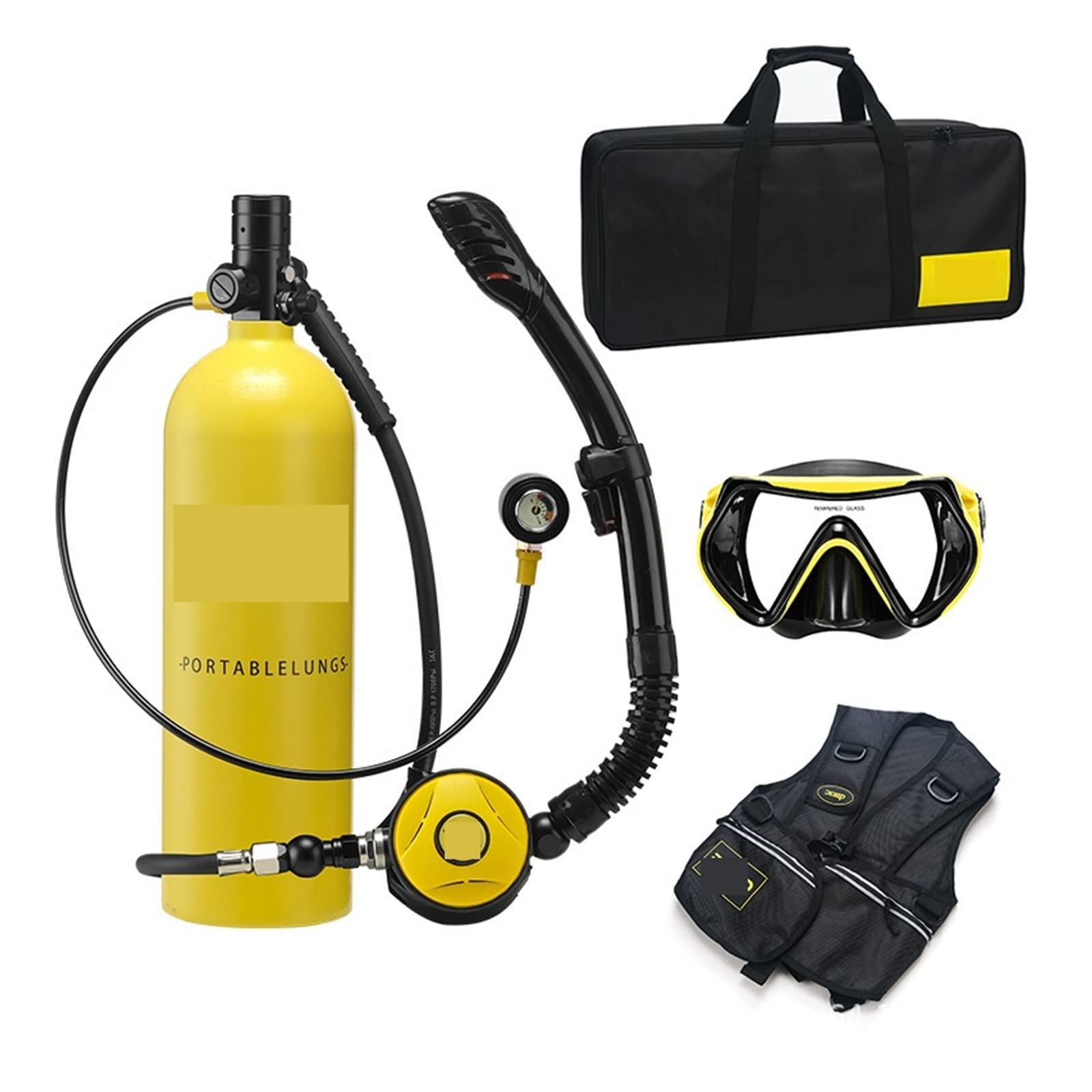 Portable Dive Cylinder, 2L Diving Snorkeling Equipment Breathing Tube(Blackhead in Yellow Bottle)