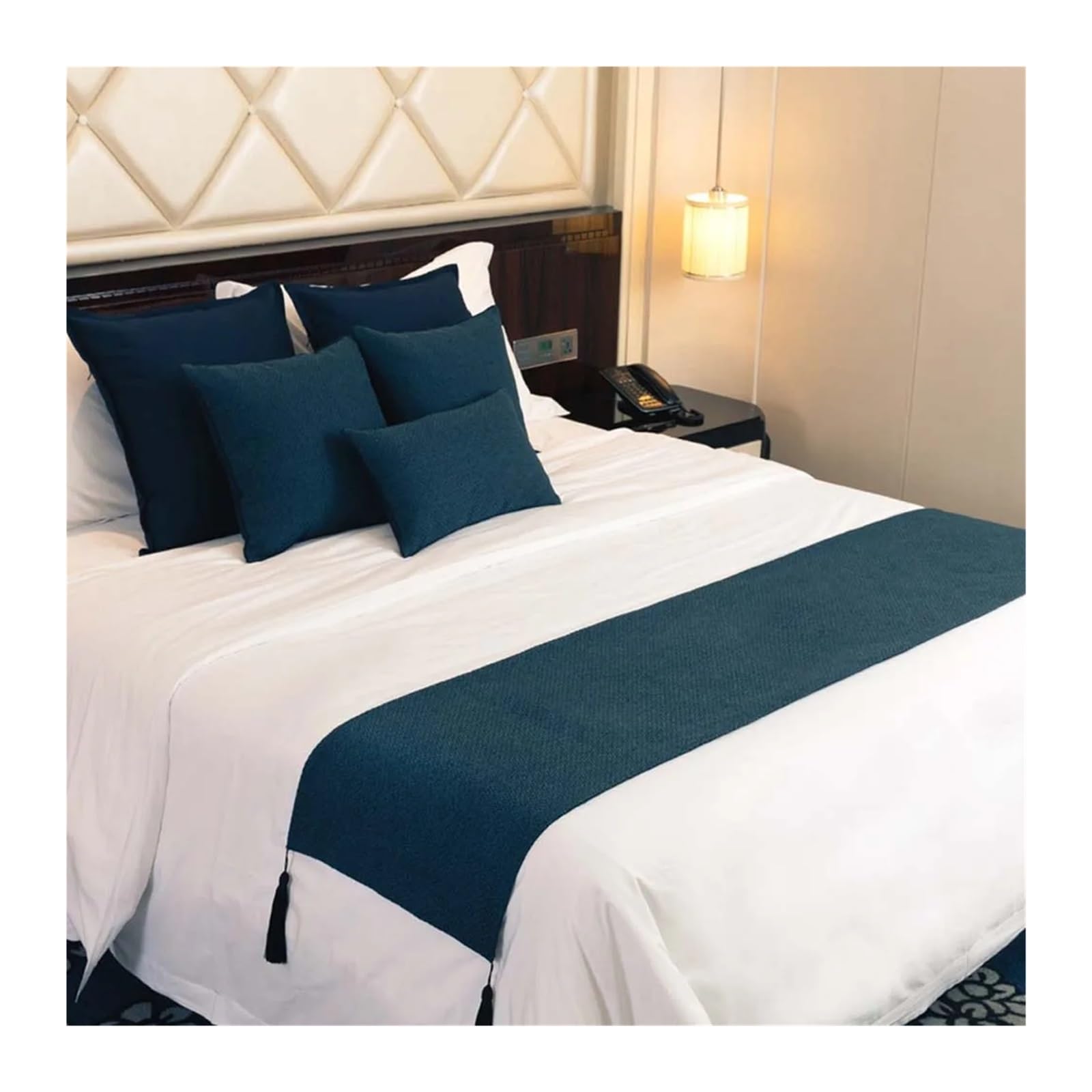 SHENJMAI Bed Runner Two-sided Bed Runner Solid Color Tassels Hotel Bedroom Decor Runners Tail Towel Pillowcase Home Flag(Deep blue,45X210cm-17.7X83inch)