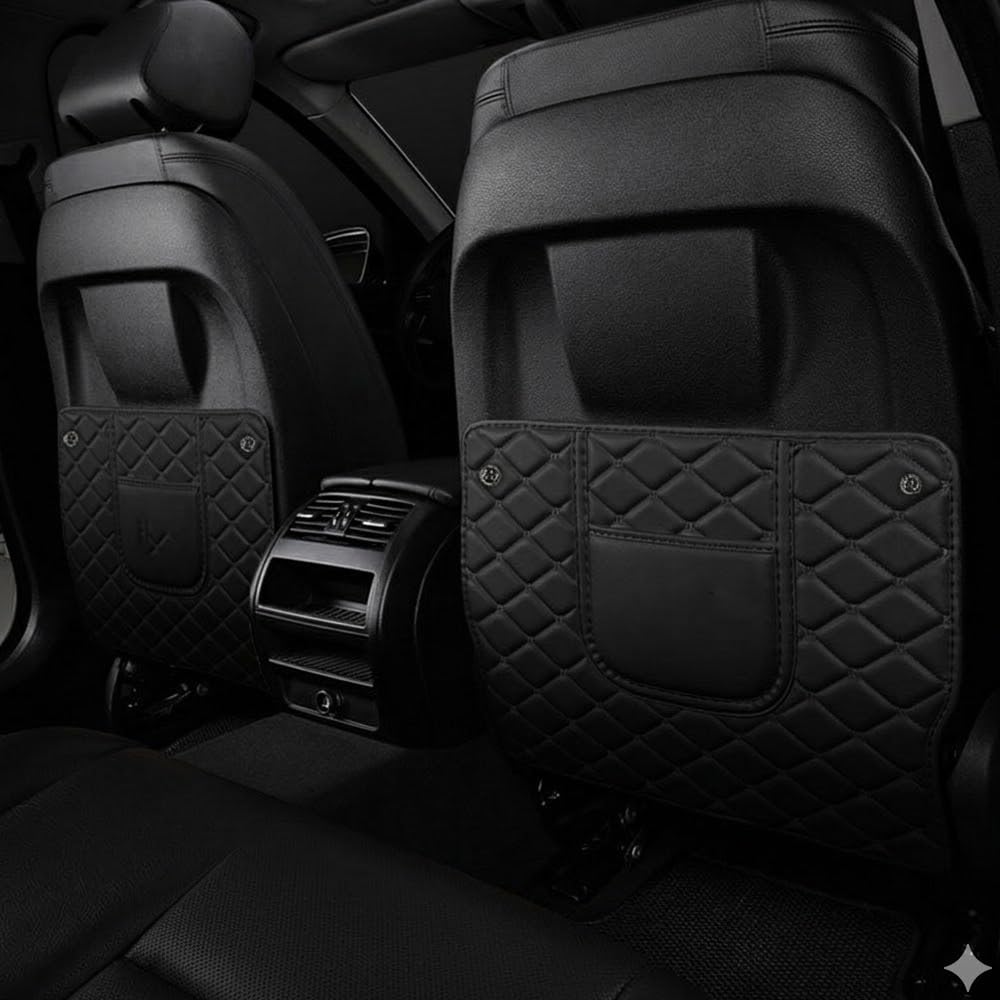JALILAN 2PCS Car Seat Back Protectors for Renault ZOE (Typ Q210 ab Bj.2012) Diamond Quilted PU Leather Anti-Kick Mats Waterproof Rear Seat Storage Organiser,Black