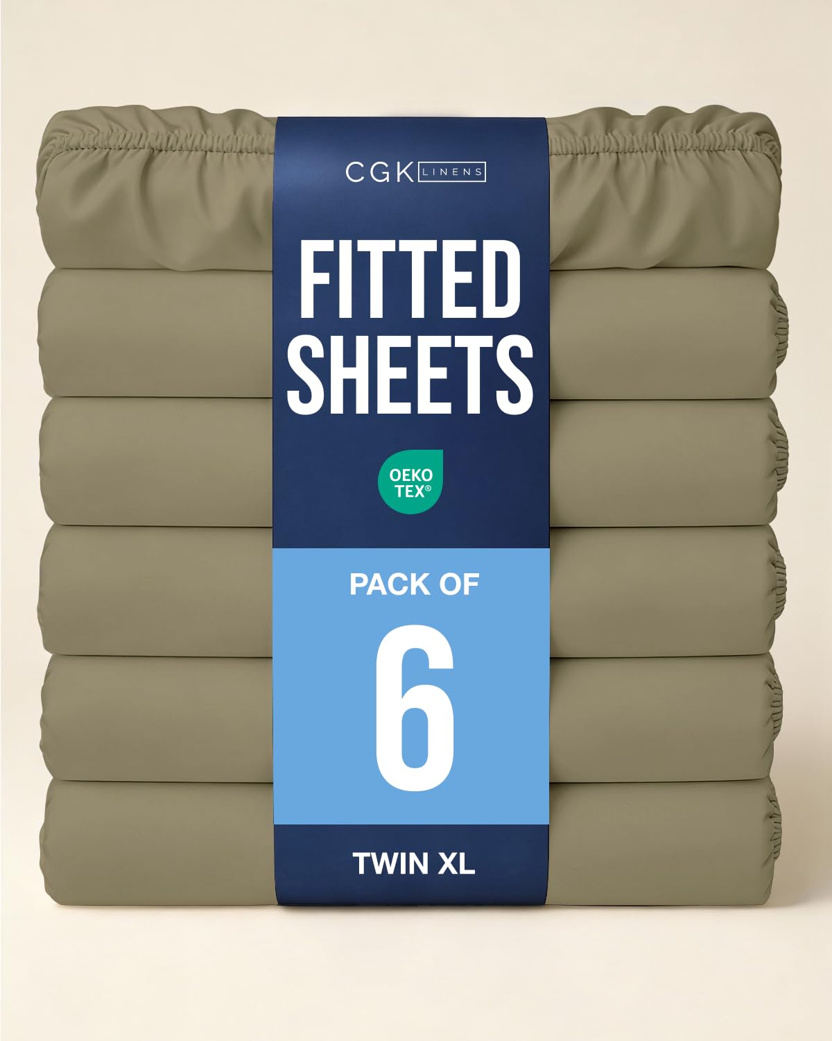 Twin XL Fitted Sheet - Pack of 6 College Dorm Essentials - Khaki