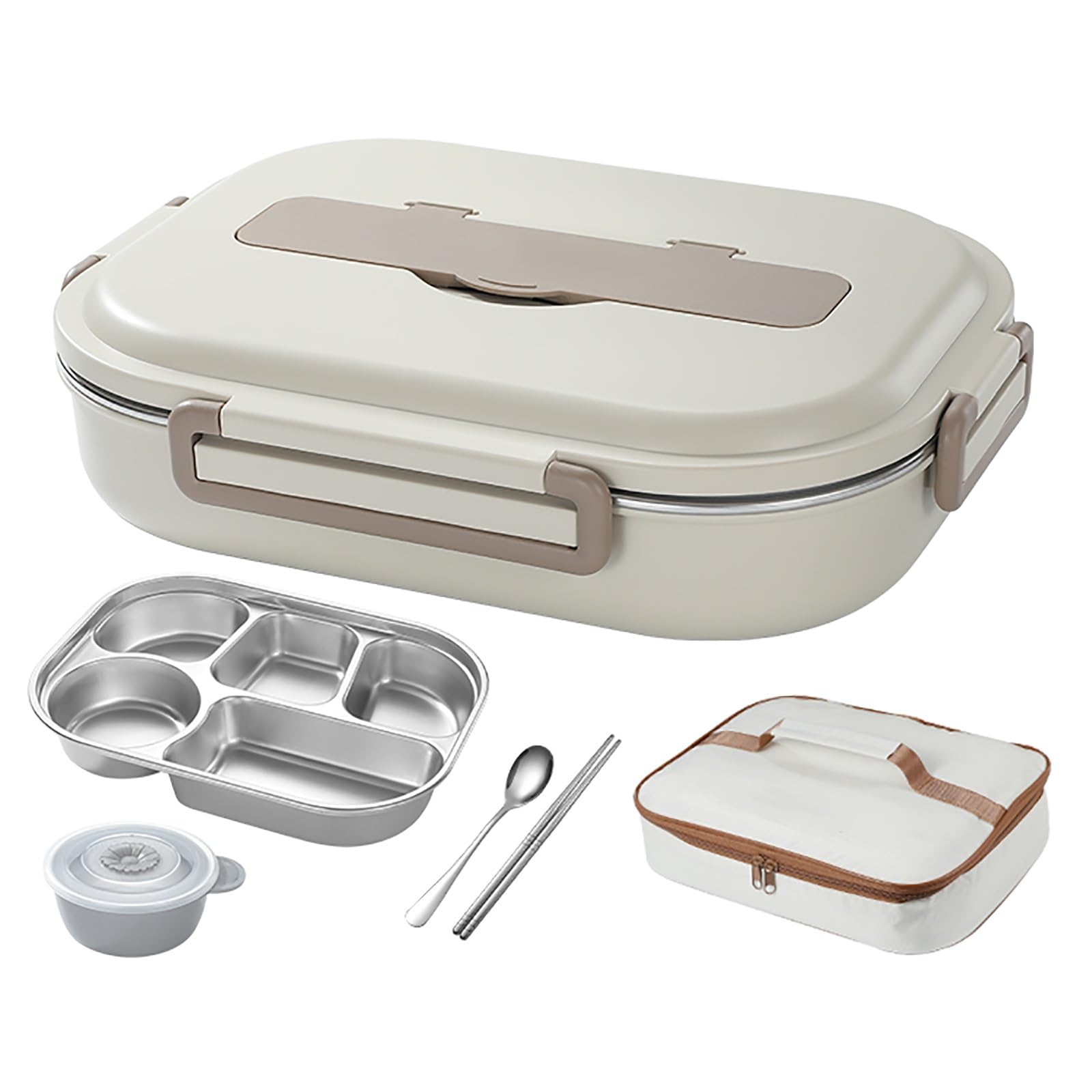 MRKU Fiambrera multicompartimento, Bento a Prueba de Fugas, Bolsa isotérmica con múltiples Compartimentos Que Incluyen tazón de Sopa y Cubiertos, Adecuada para IR al Trabajo o a la Escuela.